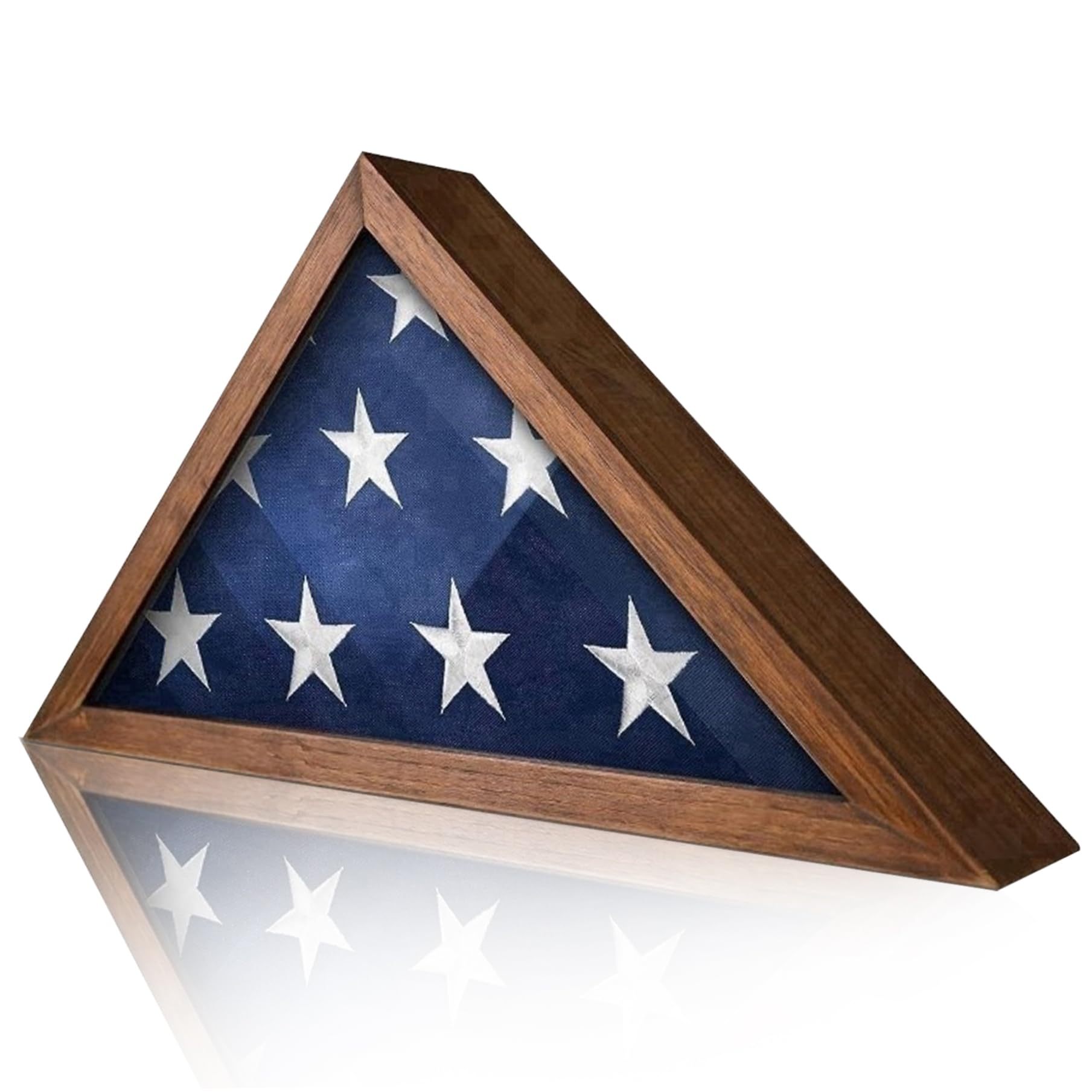Ameble 17.3x3.4x9 Inch Wood Triangle Flag Case for Burial Flag, Glass Covered Display Box for Veterans, Army, Service Memorial Holder
