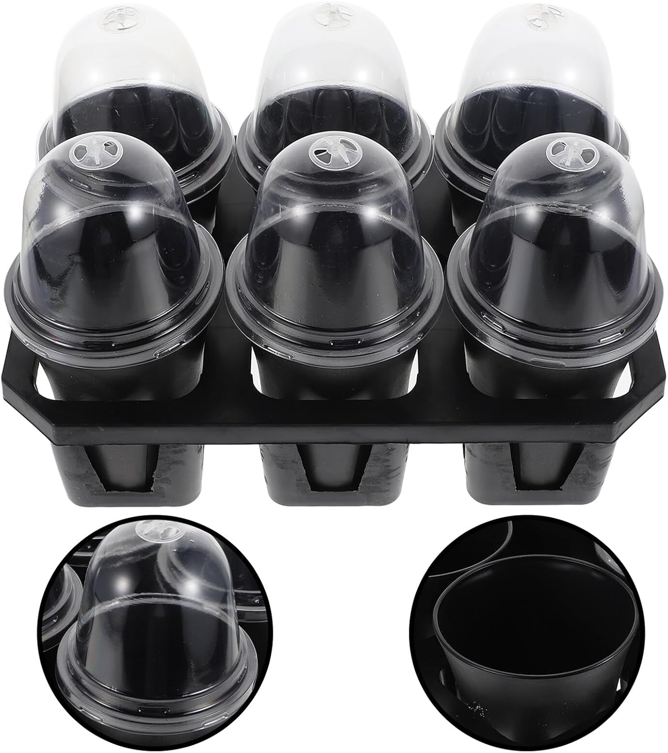 VICASKY Planting Pots with Lid and Medium Stand, Root Control Nursery Pots Set of 6 Black Plastic Succulent Containers for Indoor and Outdoor Gardening