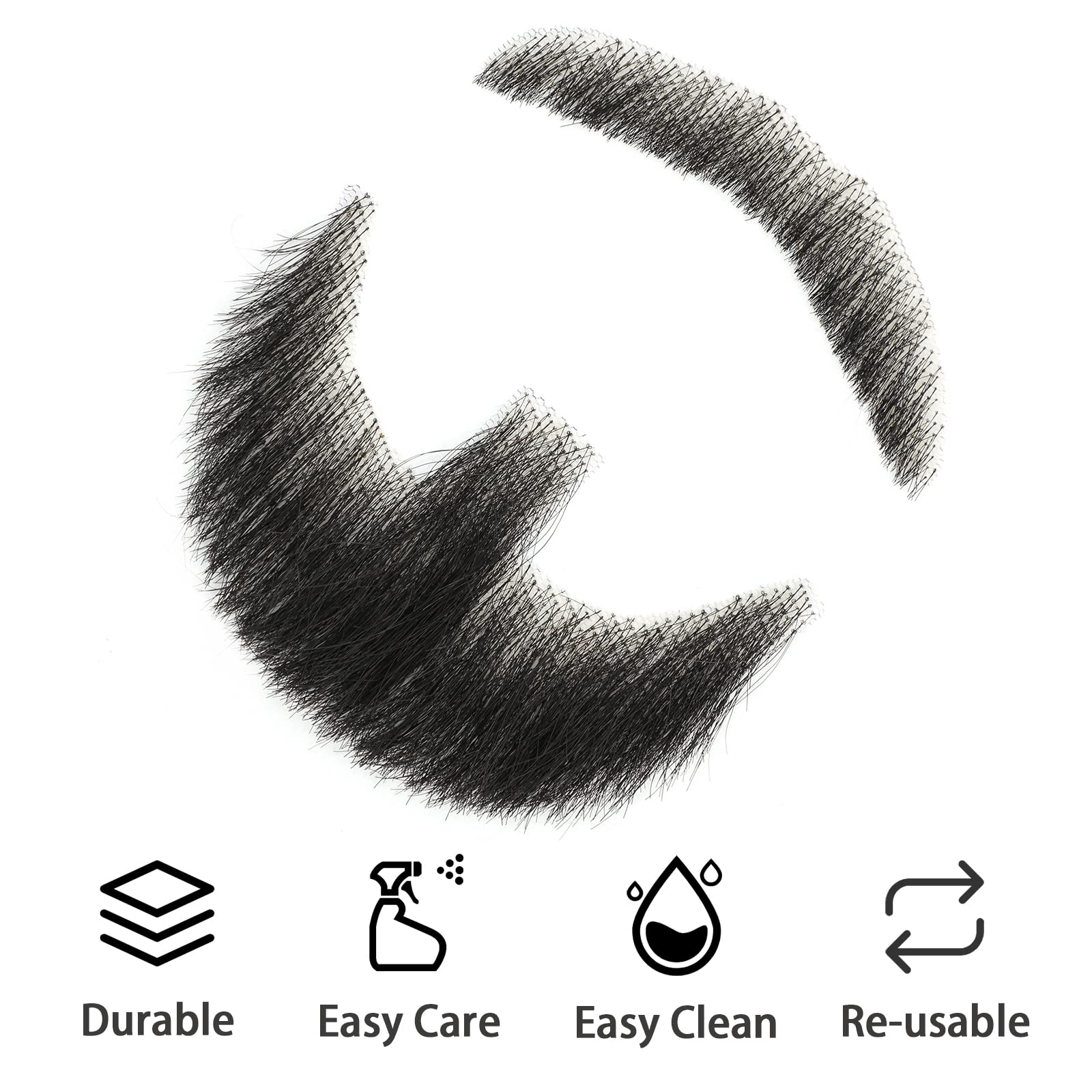 BEXIUKAKA False Mustaches Fake Beard Realistic 100% Human Hair Face Beard Realistic and Mustache Black for Men Realistic Makeup Lace Beards Invisible False Performance Cosplay(Black)