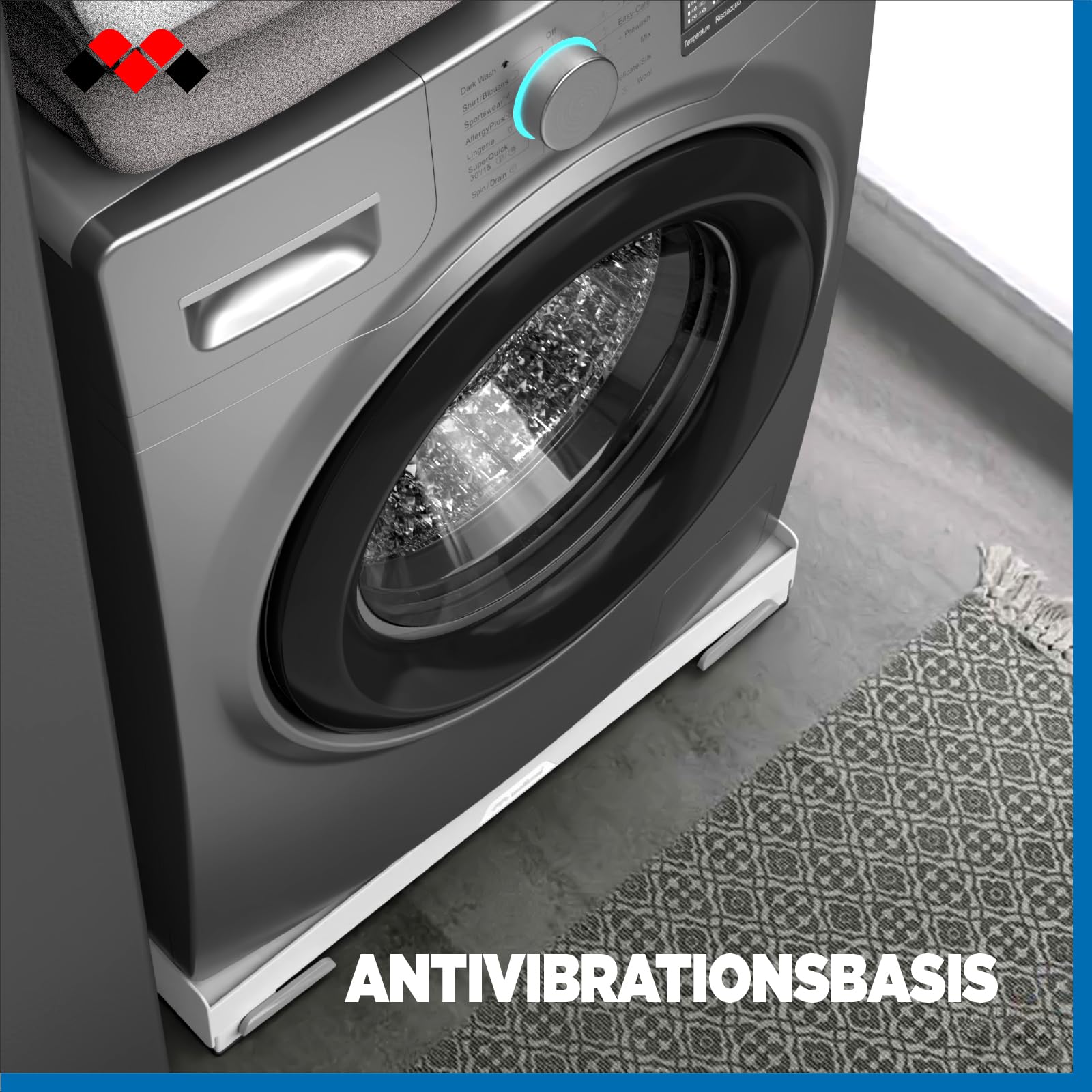 Meliconi Base Move Evo, Waschmaschinen Untergestell mit Rollen und Bremsen | Anti Vibration Sockel für Waschmaschine und Trockner 60x60 cm, Struktur 30% Recyceltem Kunststoff, 250kg, Made in Italy, Weiß