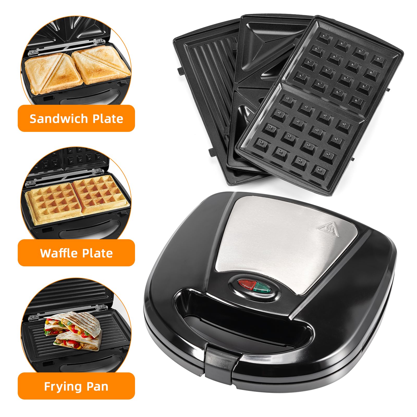 Tostiera Elettrica, 750W Piastra per Panini per 2 Panini alla Volta, Tostapane Piastra con Rivestimento Antiaderente,Temperatura Automatica, Indicatore Luminoso Intelligente