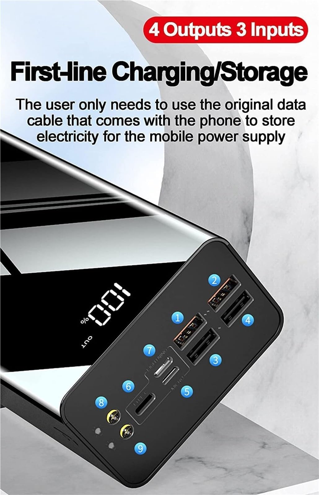 Power Bank 100000mAh Caricabatterie Portatile, Caricabatteria Portatile For Telefono Con Display Digitale LCD, 3 Ingressi E 4 Uscite USB, Powerbank A Ricarica Rapida Con Torcia Batteria Esterna