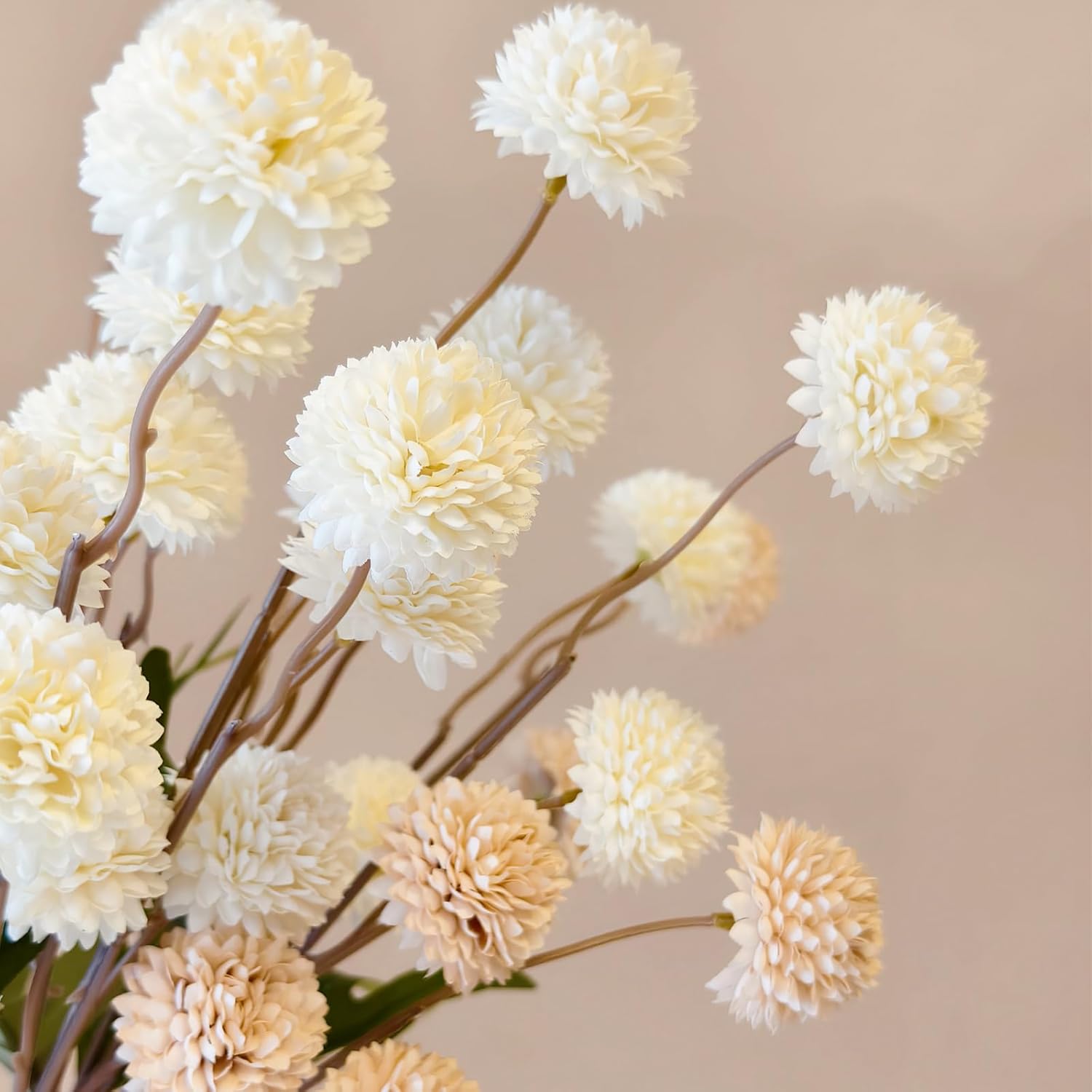 10 Pcs Fake Flowers, Artificial Mums With Long Stems, Faux Pompon Mums Floral Arrangement, 2 Mixed Colors Plastic Flowers Silk Dried Flowers Home Decor, Fall Decorations For Home Vase(No Vase) - Image 2