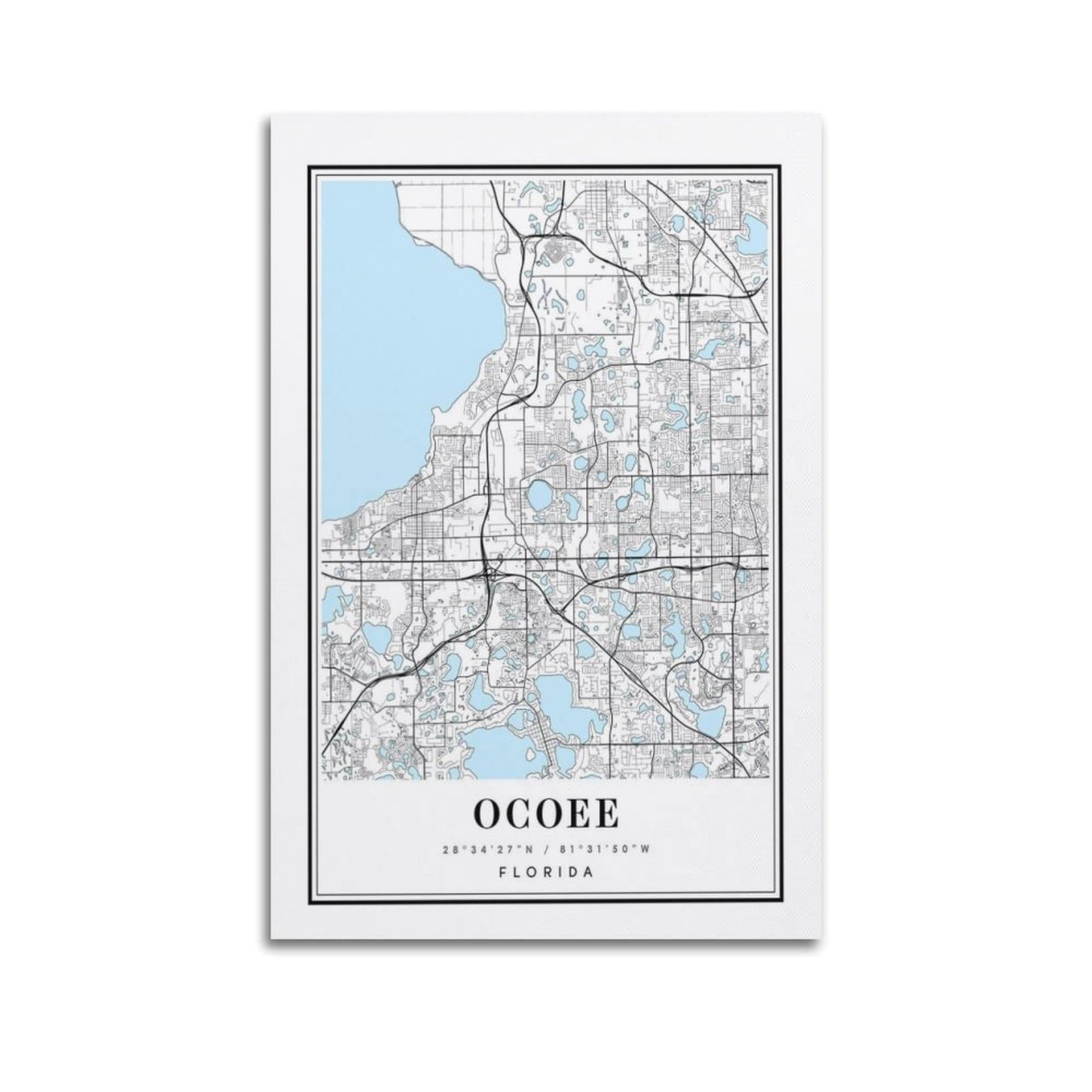 xiaoxiaoshen Ocoee Florida Map Canvas Poster Wall Art Prints Room Aesthetic Murals Bedroom And Living Decorations 20x30inch(50x75cm)