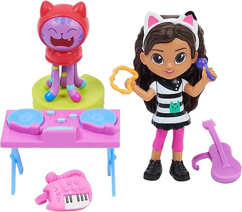 Gabby's Dollhouse, Kitty, juego de karaoke con 2 figuras de juguete, 2 accesorios, entrega y muebles de pieza, juguetes para niños a partir de 3 años