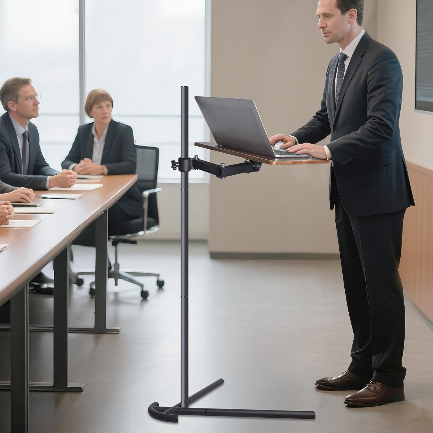 Adjustable Laptop Floor Stand for Bed and Couch, Premium Wood Laptop Tray & Book Stand for Reading, Ergonomic Bed Stand & Book Holder for Tablet/iPad - V-Shaped Base