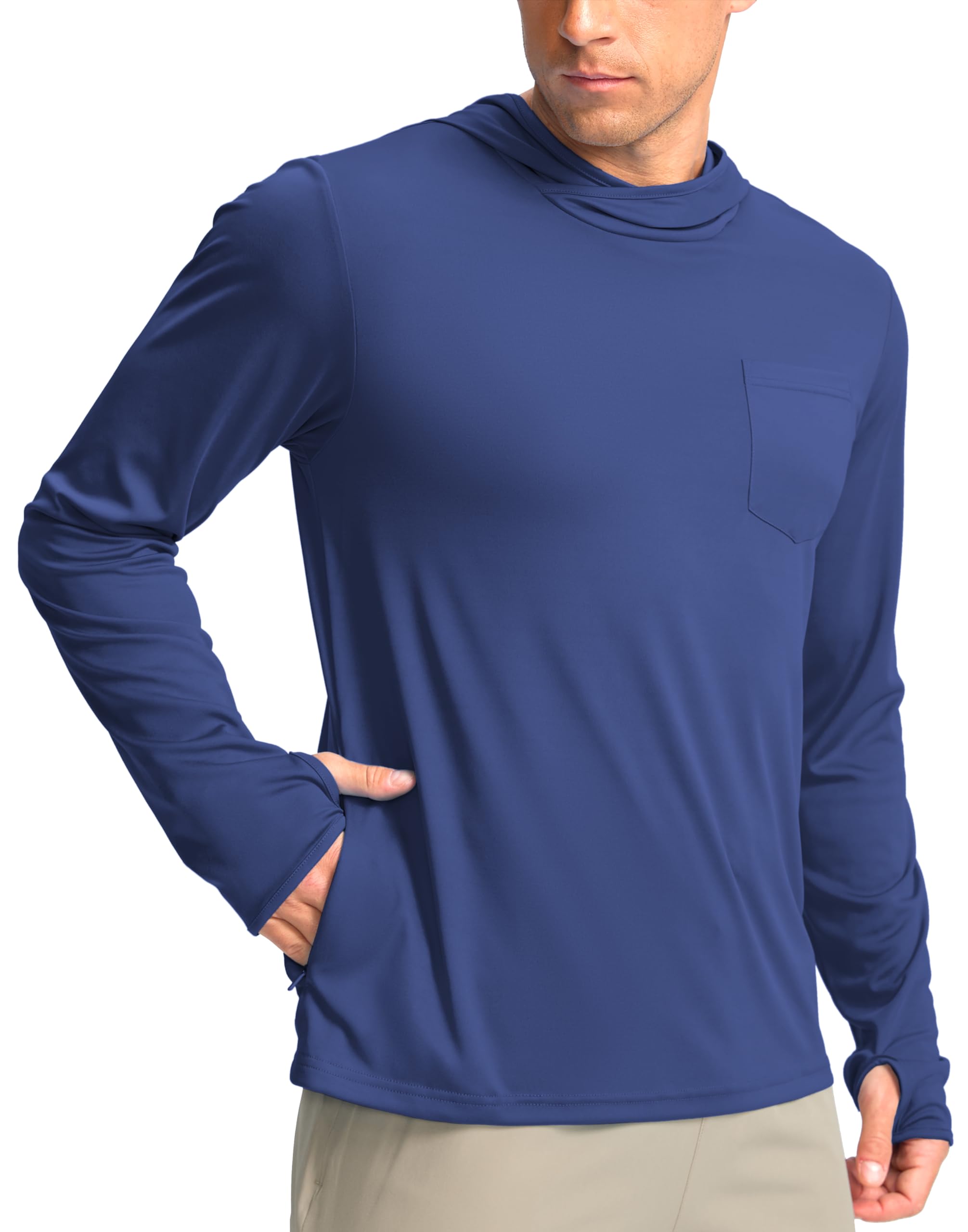 Men's Sun Protection Shirts UPF 50+ Long Sleeve Hoodie with 2 Pockets UV SPF Fishing Hiking Rash Guard Shirts