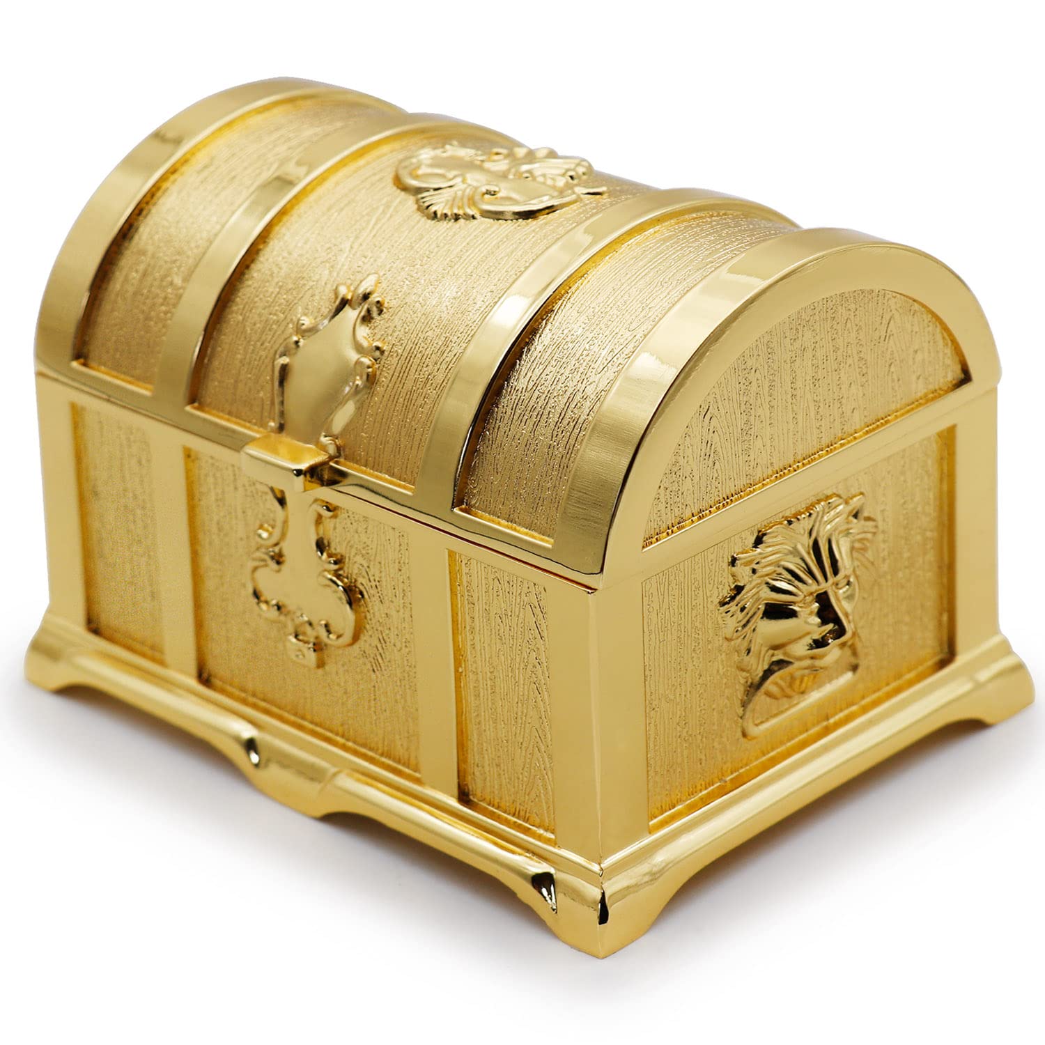 AVESON Rectangle Vintage Metal Treasure Chest Trinket Jewelry Box Gift Box Ring Case for Girls Ladies Women, Medium, Gold