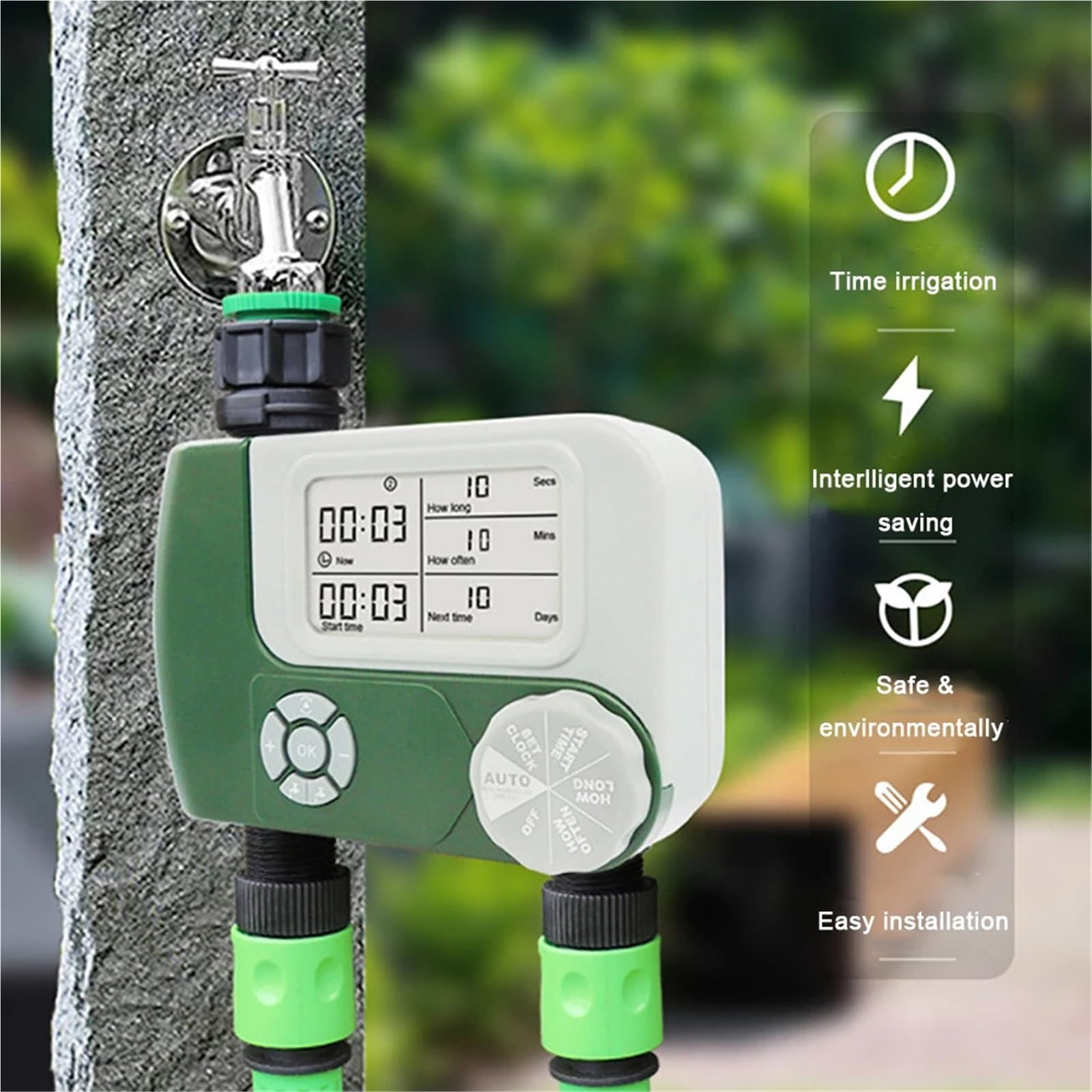 Cyfrowy minutnik wody, Timer Do Podlewania Programowalne Automatyczne Timery Cyfrowego Sterownika Ogrodowego Wąż I Kran Z 2 Wylotami Nawadniania do podlewania węża ogrodowego(Plastic Connectors)