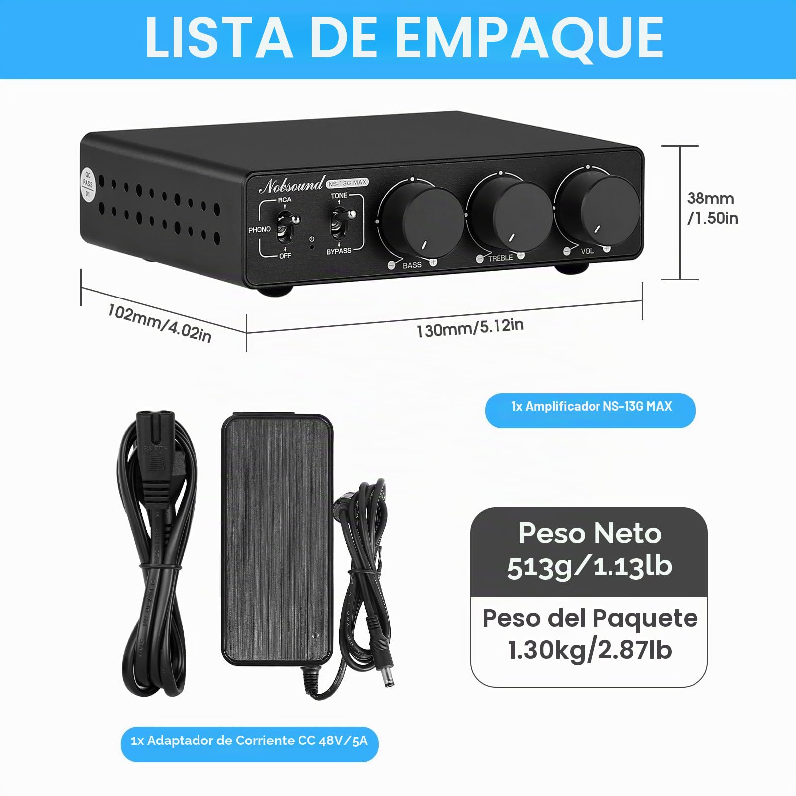 Nobsound HiFi Mini 2 canales estéreo Amplificador Clase D con Phono 600W (NS-13G Max)