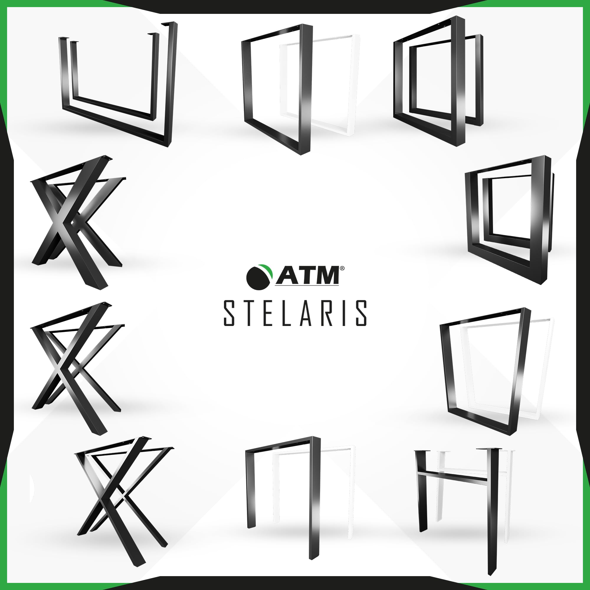 ATM® Piedi per Tavolo a Forma di X | 2 Traversine per Mobili | Profilo Metallico 80x80mm | Base Solida per Tavoli, Scrivanie e Piani di Lavoro | Struttura in Acciaio (Alt. 73 cm) | Nero Opaco