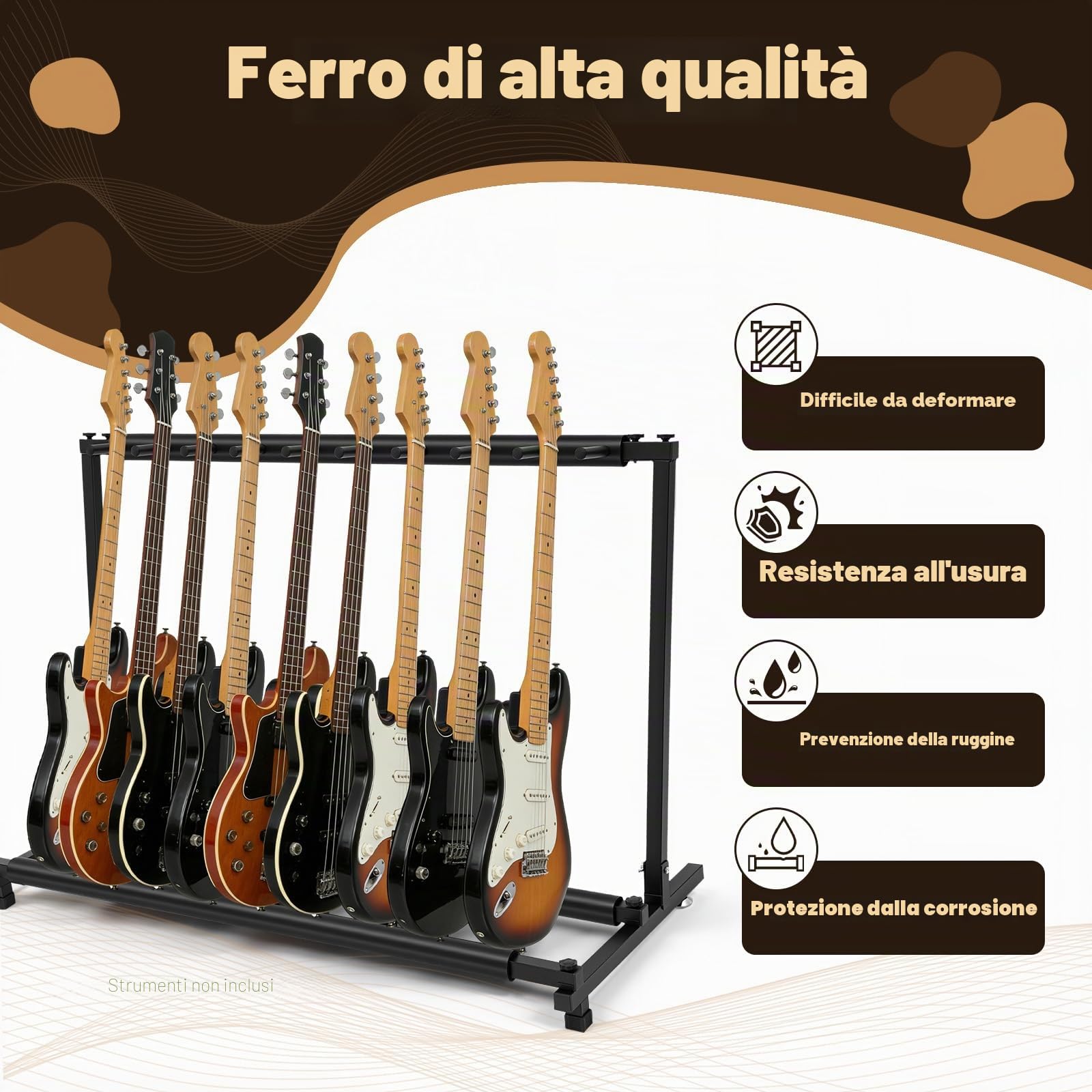 Supporto per chitarra acustica a 9 scomparti, in legno, per chitarra elettrica, supporto per cinque chitarre