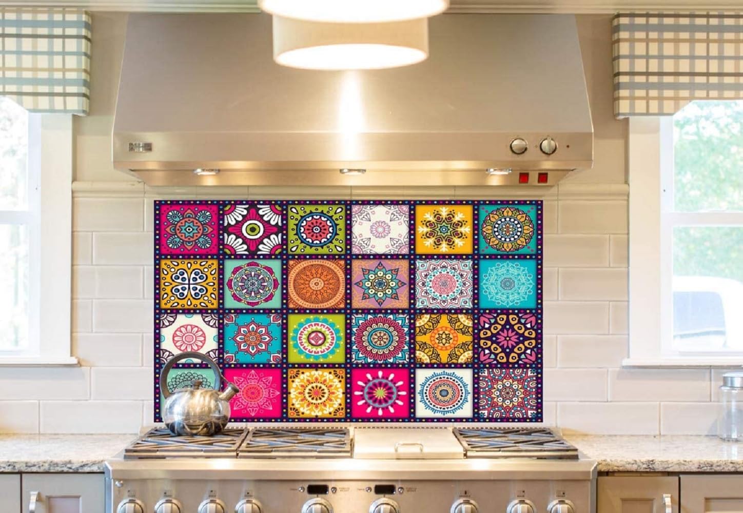 Akki World Mandala Multi for Kitchen - Tiles Stickers for Wall - Kitchen Tiles Stickers Oil Proof - Backsplash Tile Stickers for Kitchen Wallpaper Oil Proof Waterproof (Size - 50CM X 68CM)