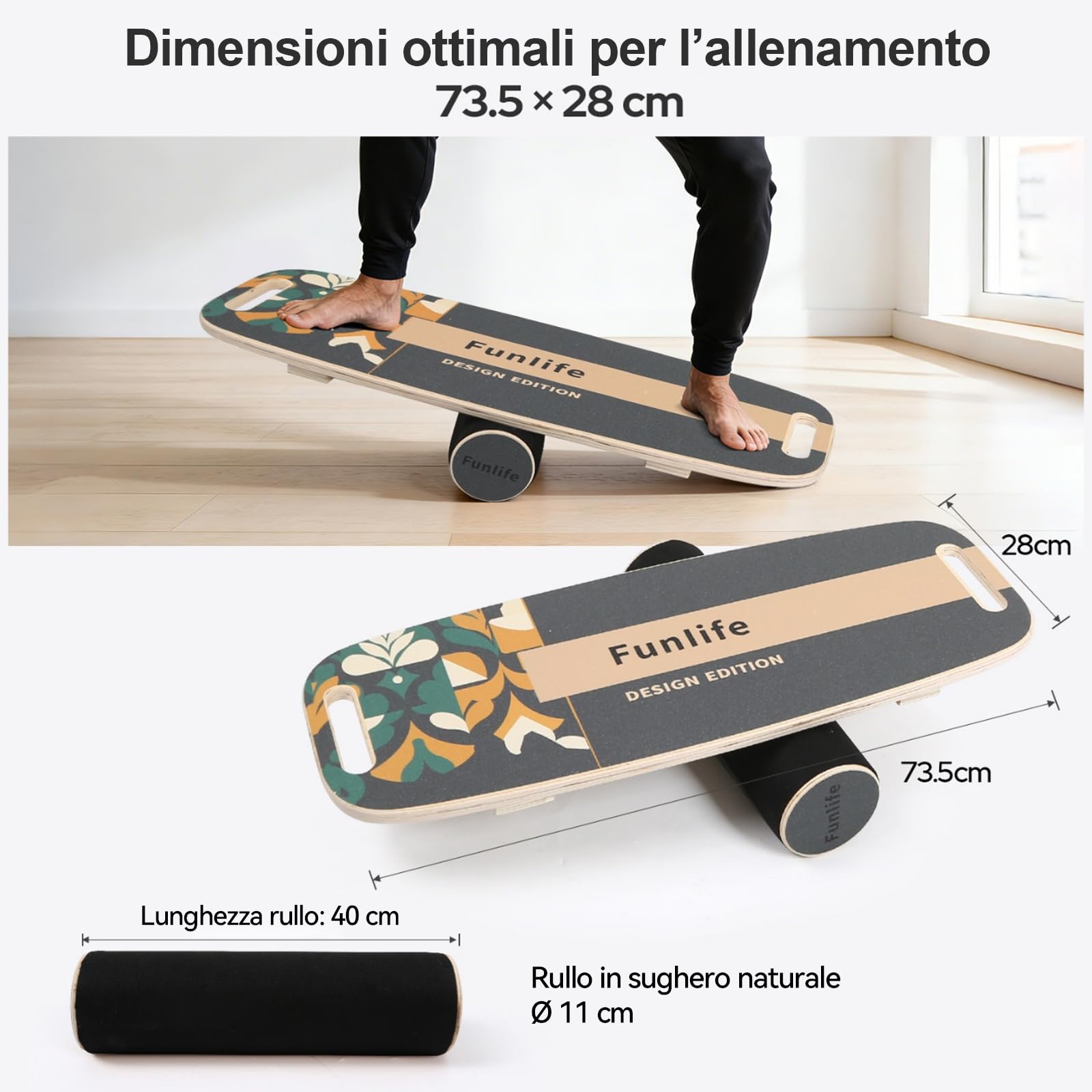 FunLife Balance Board con impugnatura MOVE e 3 fasce fitness – Set Move | Allenatore di equilibrio professionale per Core Training, fitness e stabilità, portata fino a 150 kg