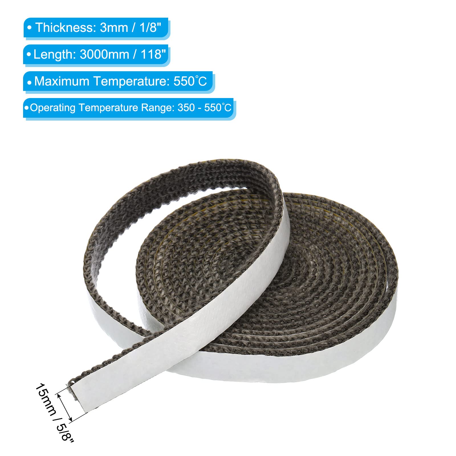 PATIKIL 2x1/8x283 Legna Stufa Guarnizione, Ceramica Fibra Piatto Alta Temperatura Resistenza Sigillo Corda per Stufe Camino Porta, Bianco