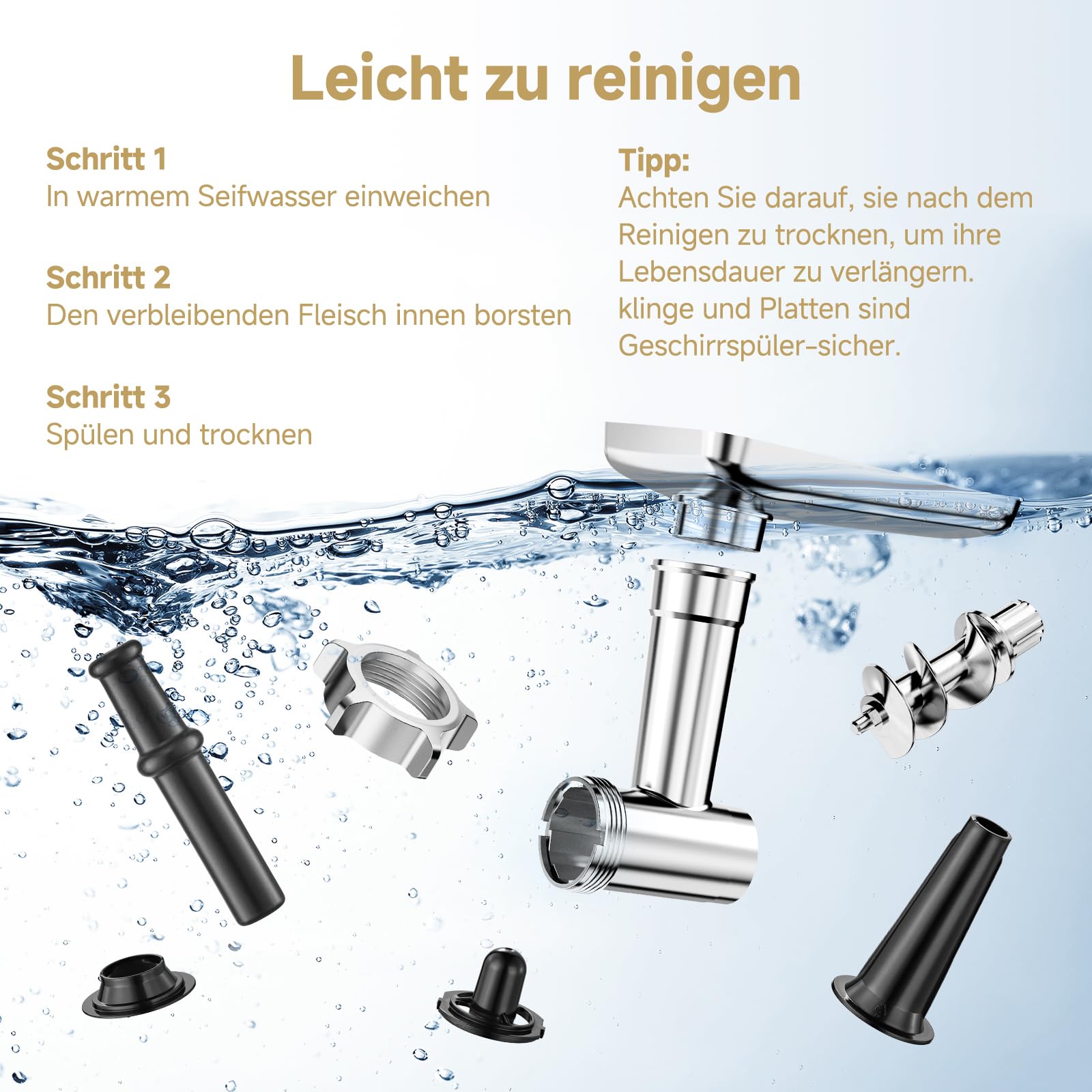 AAOBOSI Fleischwolf Elektrisch [3000W MAX] mit LED-Display,3 Geschwindigkeiten,Fleischwolf mit Anti-Verstopfungstechnik,Eingebauter Speicherbox,Wurstfüller & Kibbe-Herstellung für den Hausgebrauch