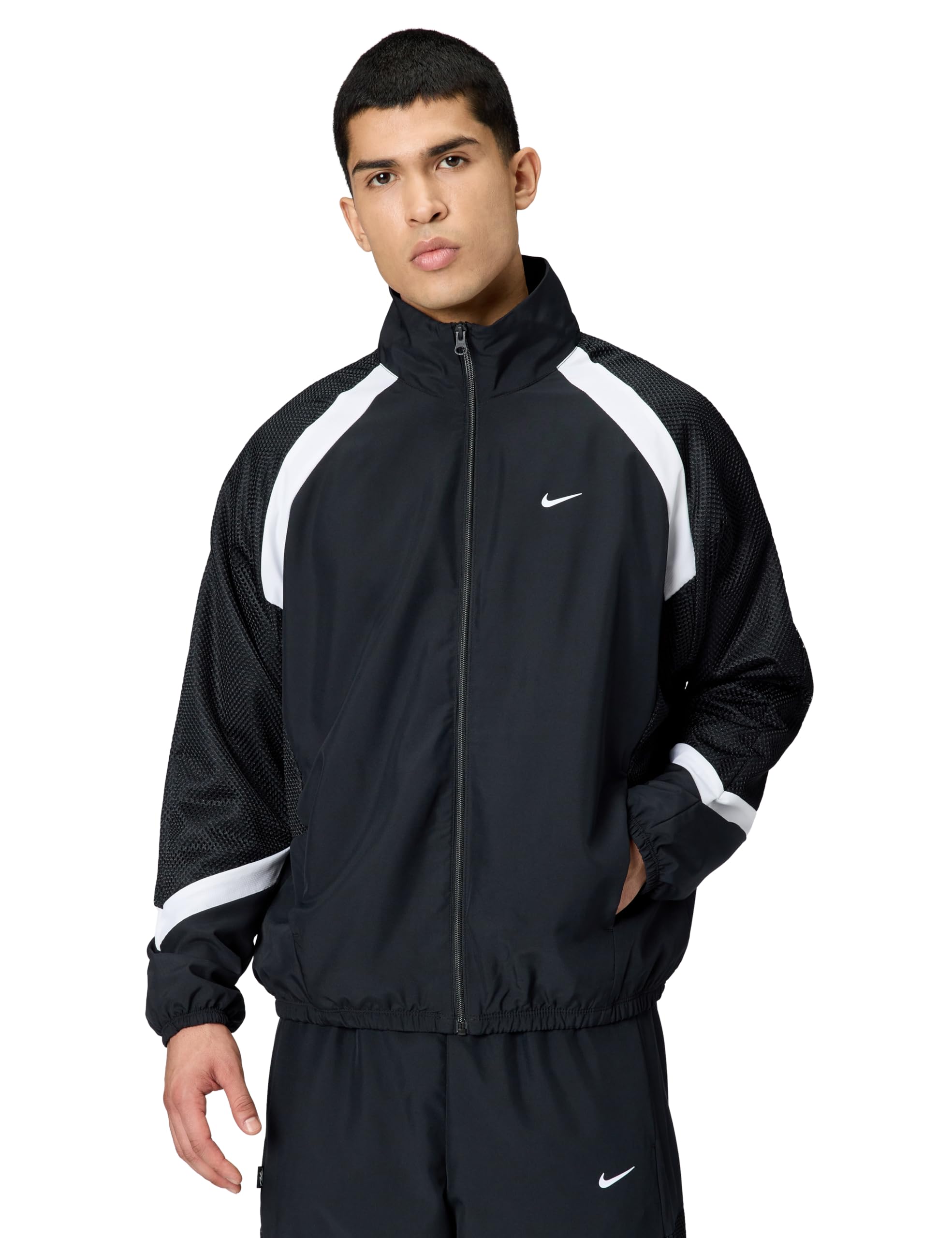 Nike Men's Icon Woven Basketball Jacket, Black/Black/White/White, Large