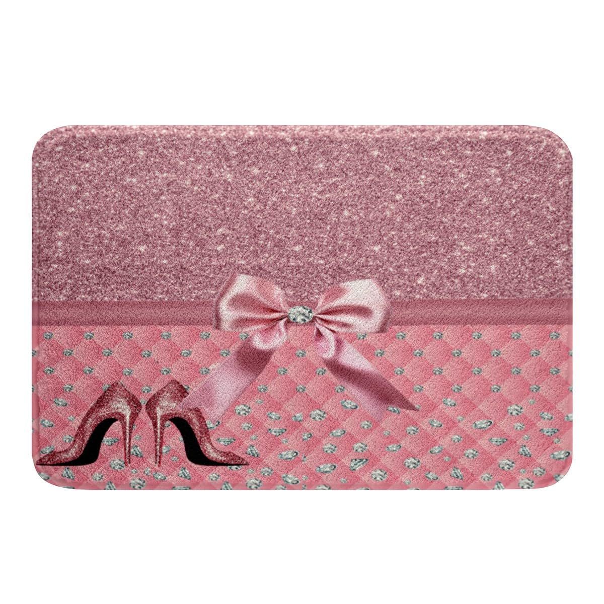 Glitter (No Glitter No Sequin) Diamond Bathroom Rugs Pastel Pink Bath Mats for Bathroom High Heels Bath Rugs for Shower Tub Dreamy Bathroom