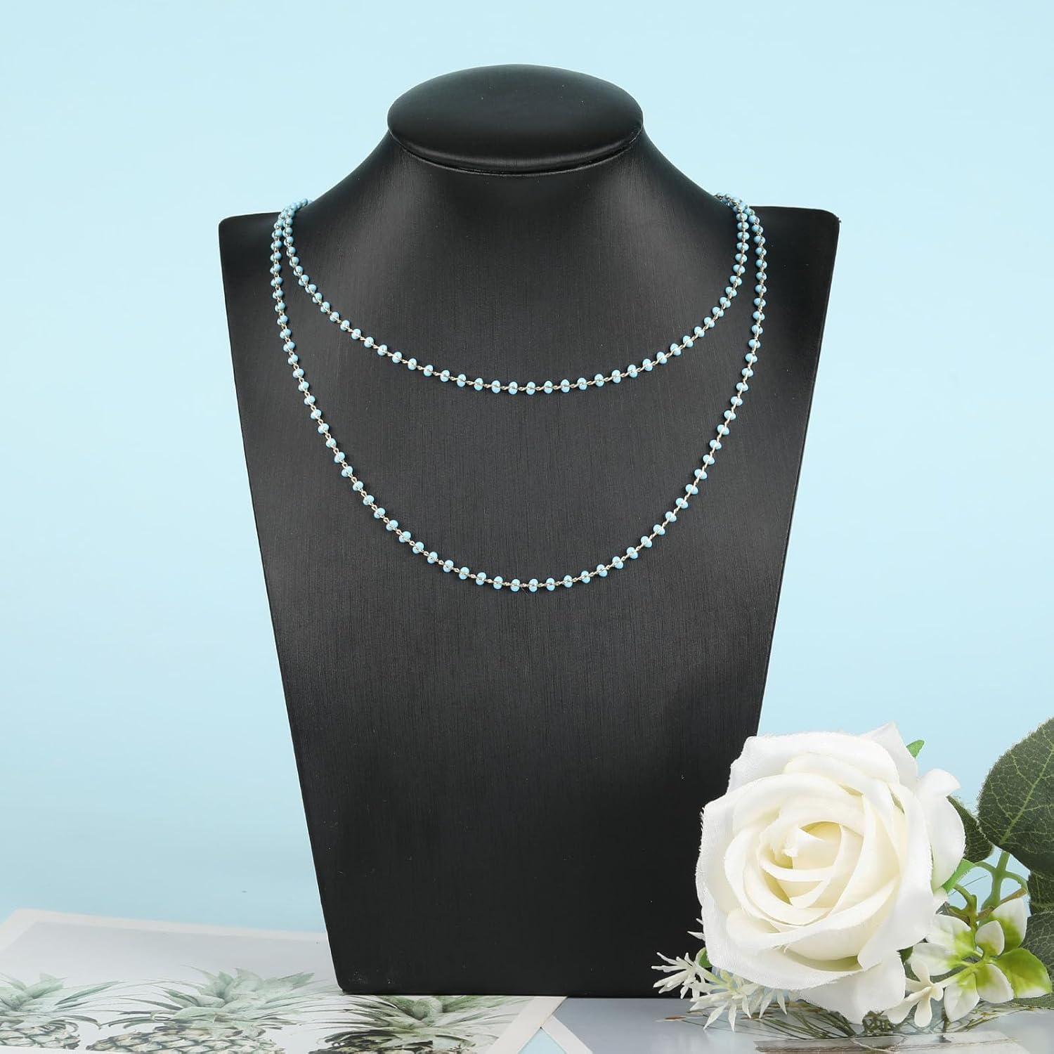 YOUBEIYEE 4 Meters Blue Enamel Beaded Chain for Jewelry Making Light Gold Brass Metal Chain on Spool - Image 7