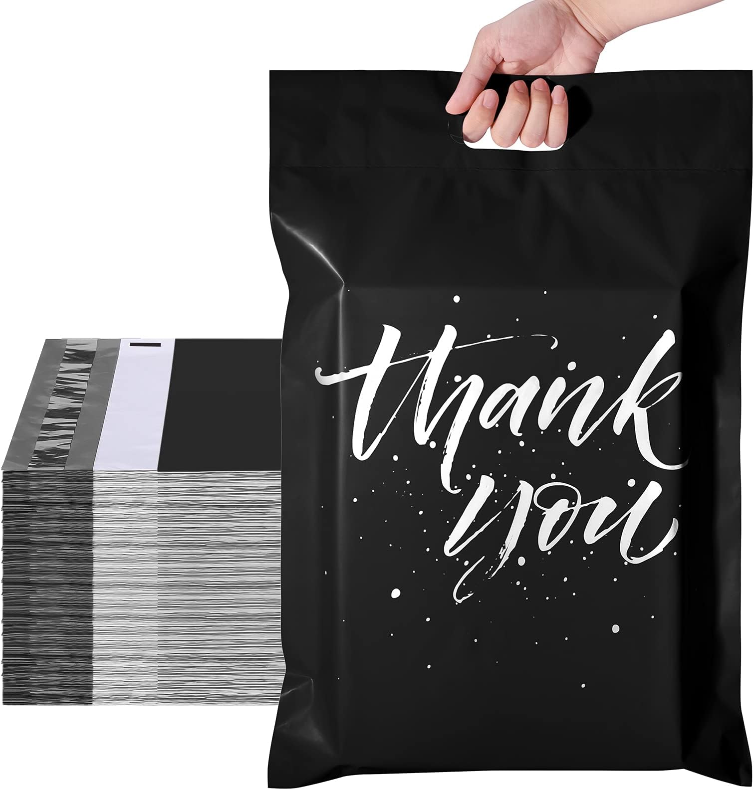Thank You Poly Mailers 14.5x19 50 Pcs, Easy to Carry Shipping Bags with Handle, Self Seal Mailers Poly Bags for Small Business Packing and Shipping, Large Package Bags Mailing Bags, Black