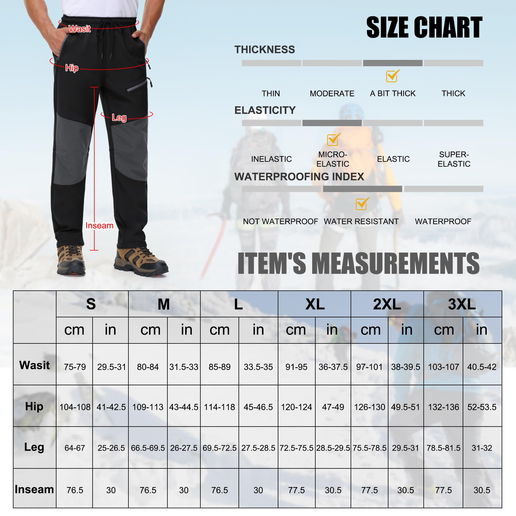 MOCOLY Pantaloni Trekking Invernali Uomo Pantaloni Sci Alpinismo Felpati Termico Pantalone Neve Caldi Pantaloni Cargo Imbottiti Invernale Antistrappo per Caccia Montagna Snowboard MTB Golf Lavoro