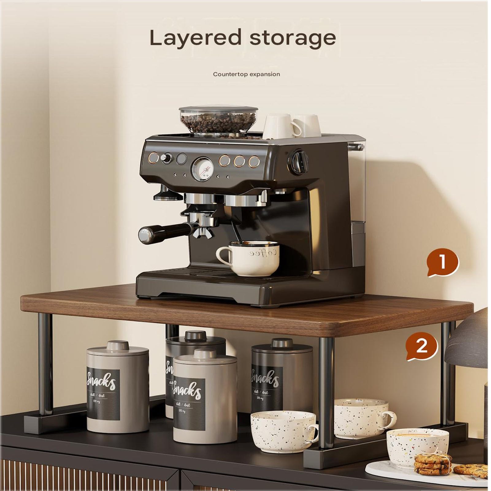 Organizador Escritorio Organizador De Estante Elevador, Soporte De Té Multifuncional De Escritorio De Madera Maciza, Almacenamiento Multifuncional, Estante De Exhibición(60 * 30 * 25CM)