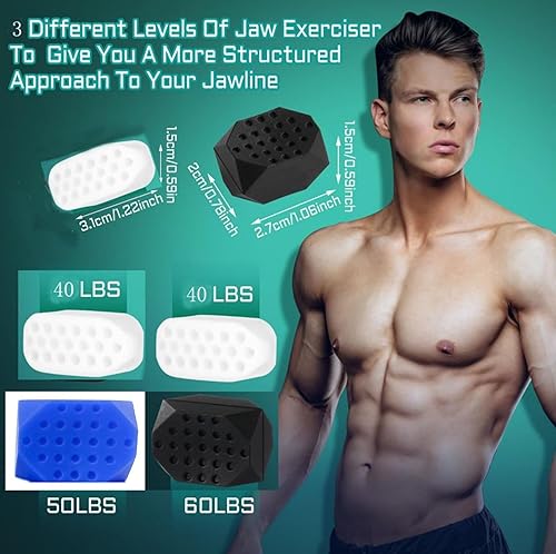 Miniatura 3 de Ejercitador de mandíbula para hombres y mujeres, 6 piezas, potente entrenador de mandíbula de silicona, moldeador y fortalecedor, tabletas de tóner