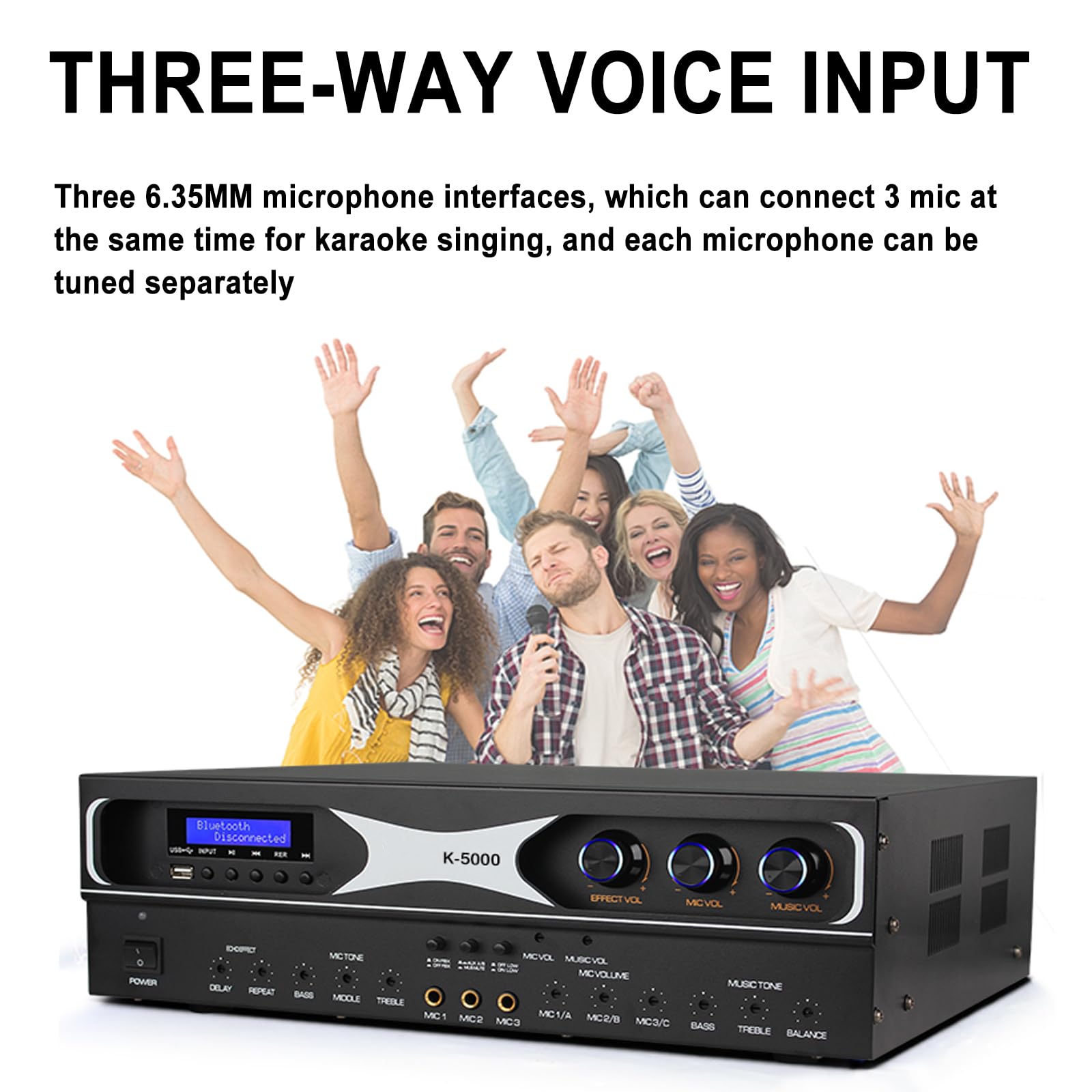 Amplificatore di potenza a doppio canale, uscita 550W*2, anti-ulula, USB/Bluetooth, ideale per KTV e sistemi audio domestici