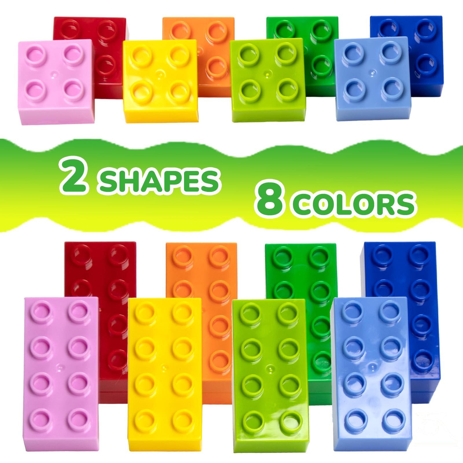 200 Stück Große Bausteine Set, 2 Formen und 8 Farben Bauklötze, Kompatibel mit Duplo Steine und Allen führenden Marke, Bunte Bauspielzeug für Kinder ab 3 Jahren