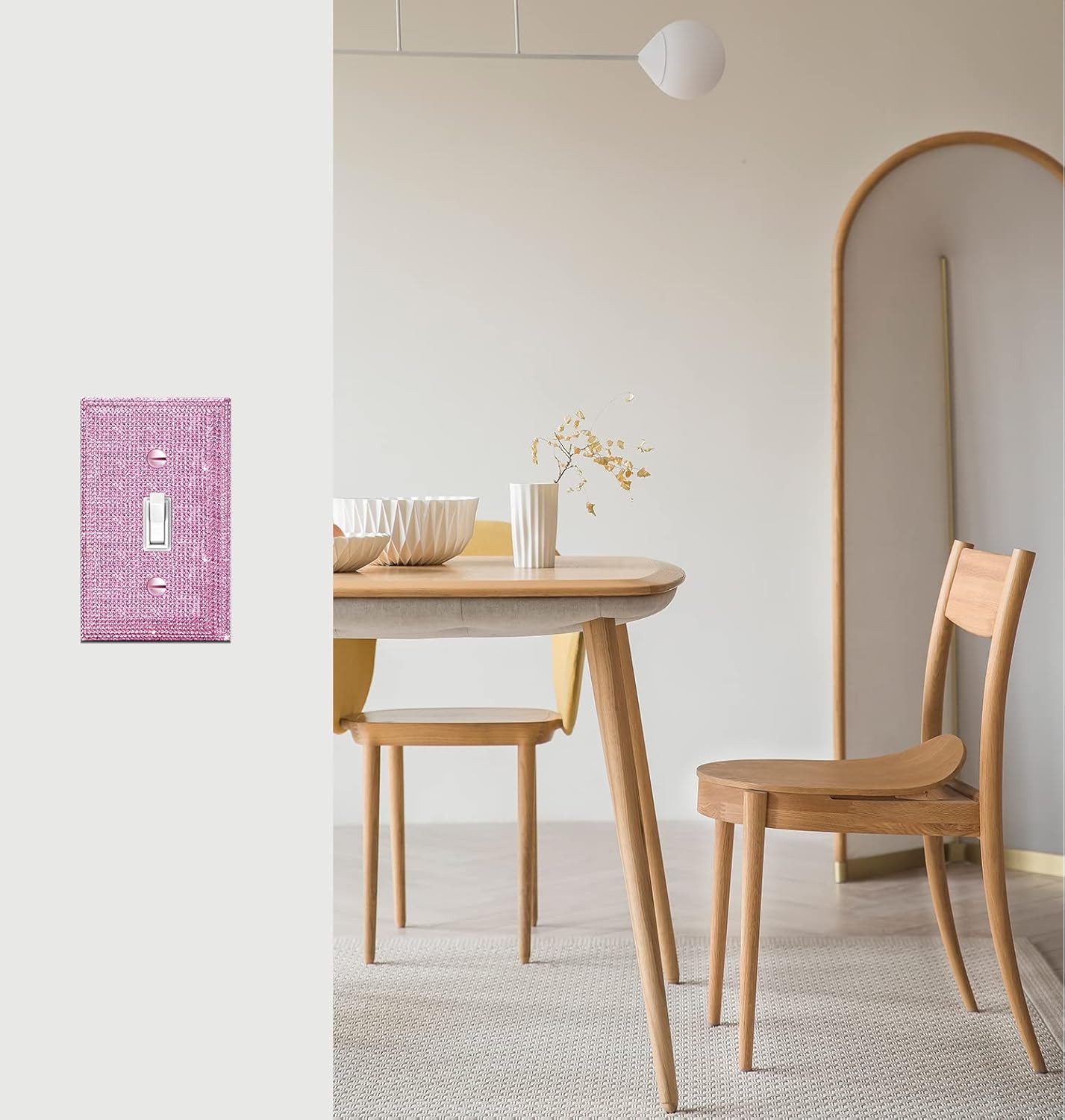 ピンクのラインストーンライトスイッチカバー 色付きのキラキラライトスイッチカバー カラフルな光沢のあるキラキラ光るピンククリスタルウ