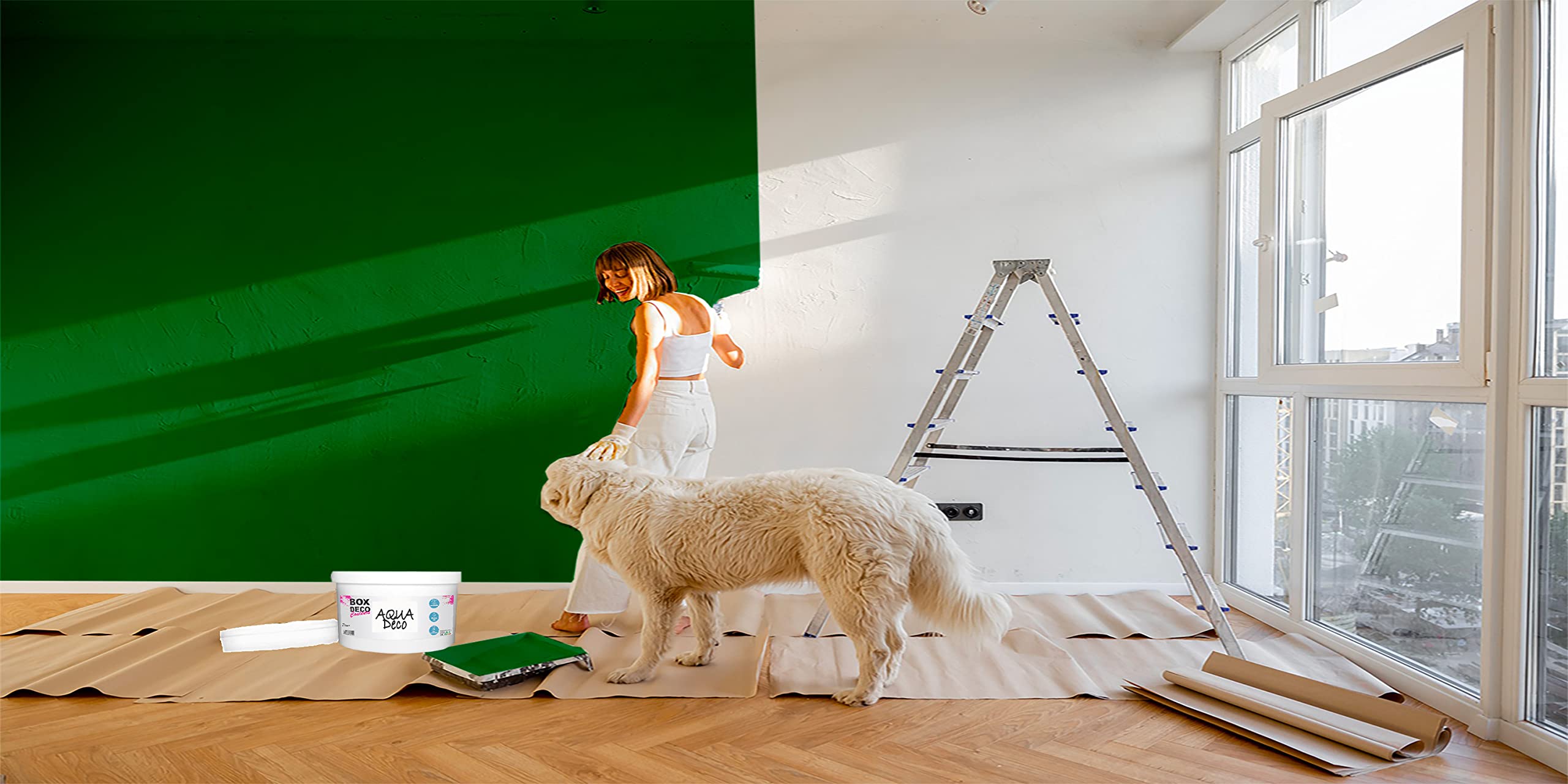 BOX DECO COLORES - Pintura de pared acrílica con aspecto mate (2,5 L, verde eléctrico)