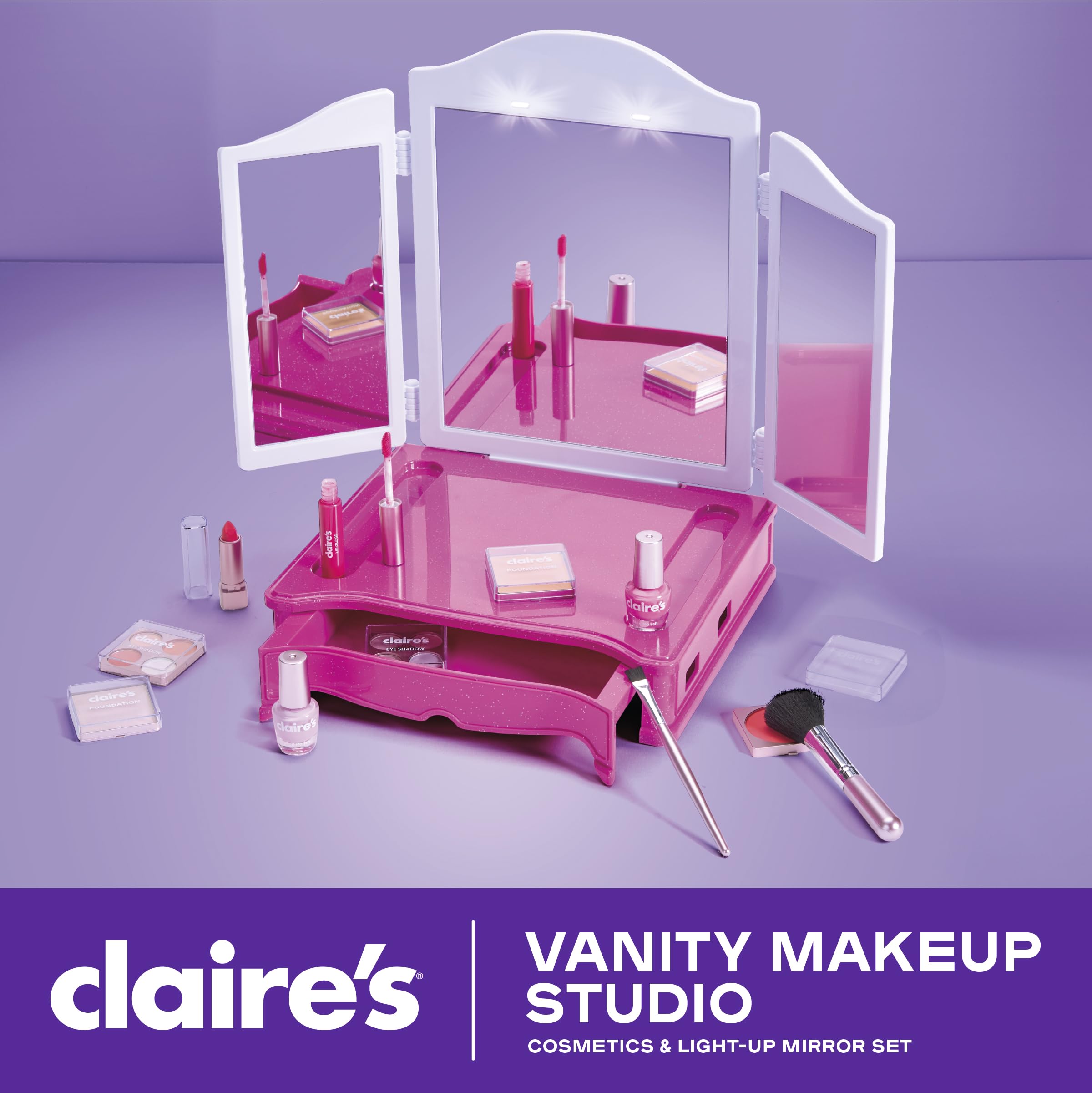 Amazon.com: Claire's Makeup Vanity with Light-Up Tri-Panel Mirror