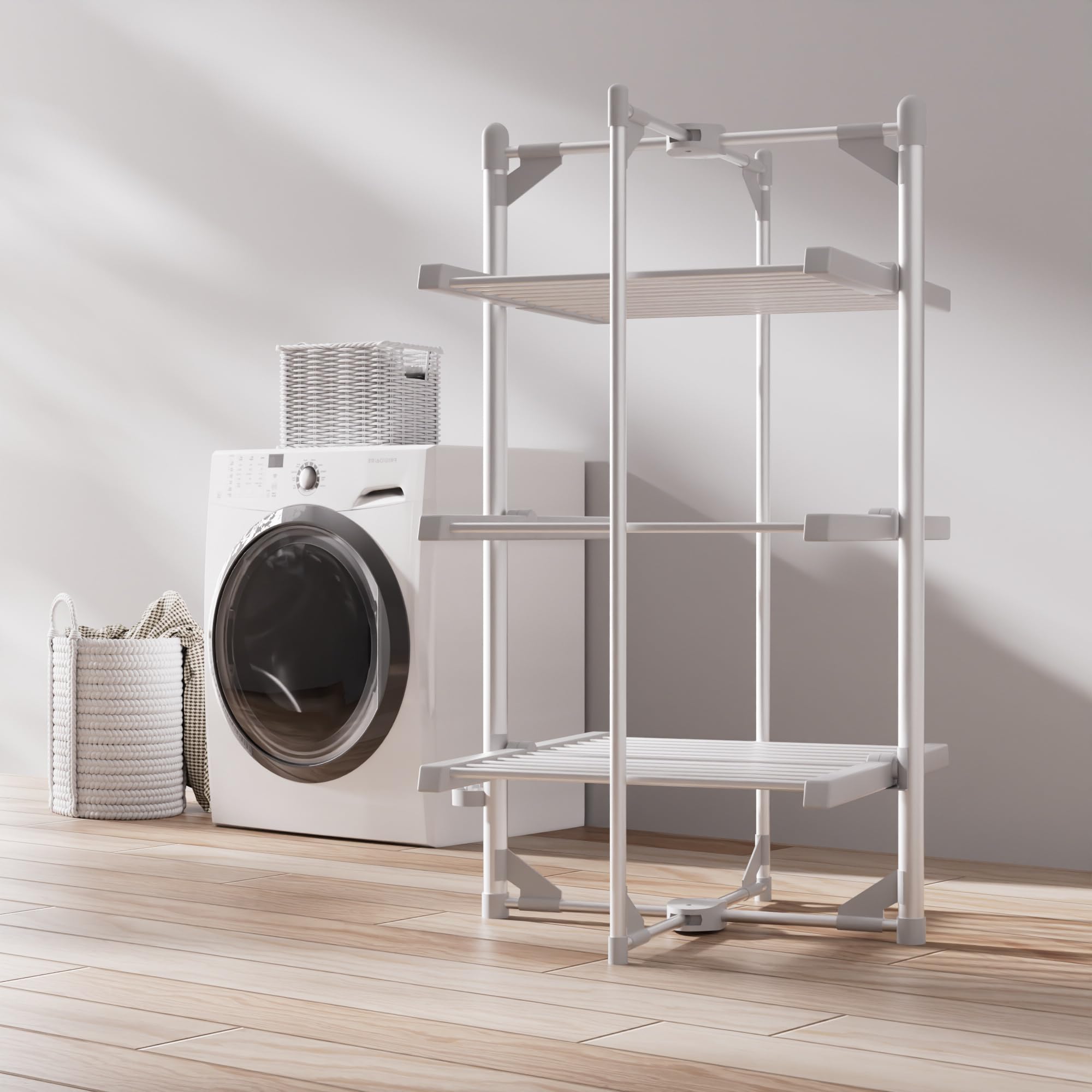 Vivo Technologies Stendibiancheria riscaldato a 3 livelli, stendibiancheria a 36 binari, stendino riscaldato da 150 cm, ripiani riscaldati pieghevoli per interni, lavanderia a secco, 220 W efficiente