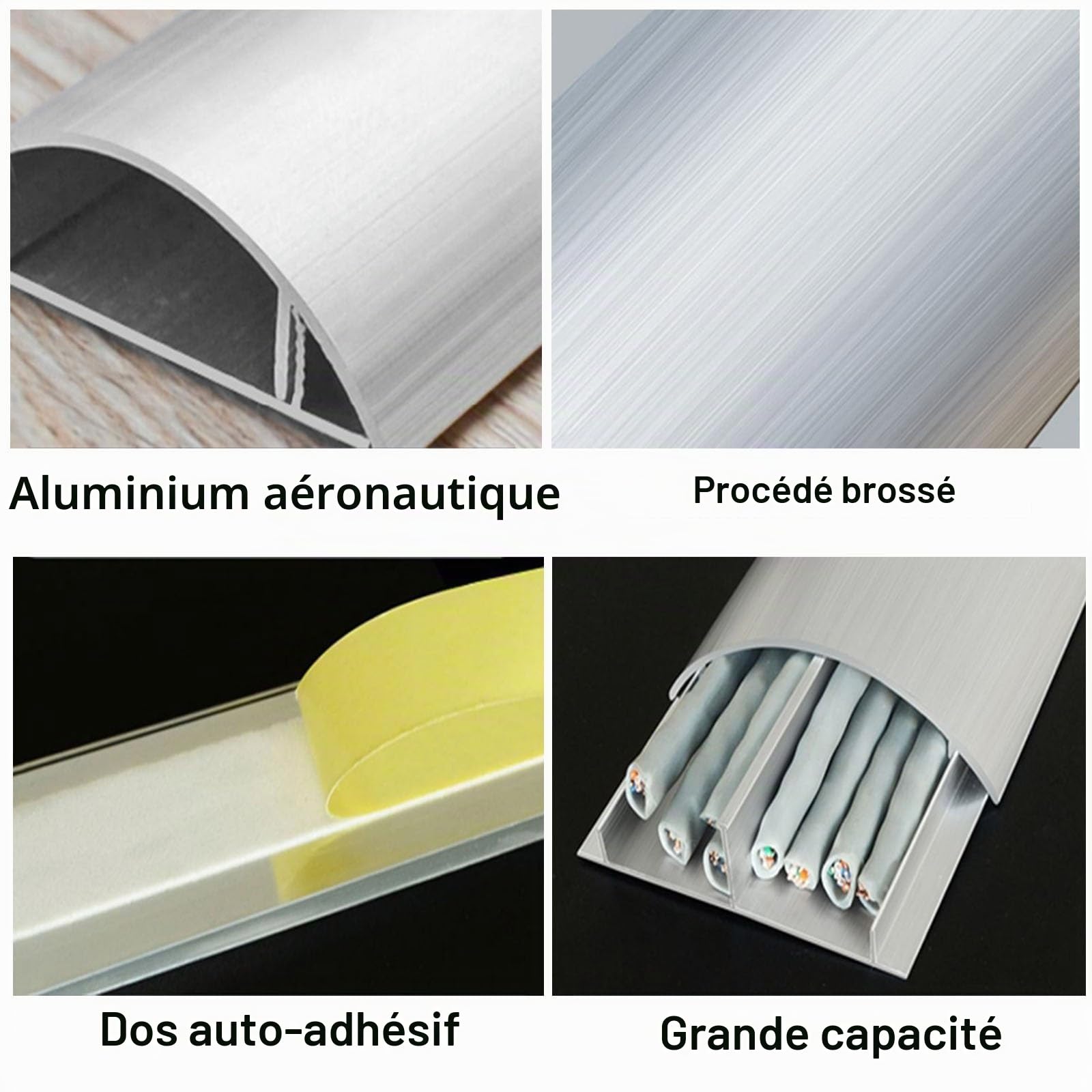 Passe Cable Sol en Aluminium Robuste et Étanche Goulotte Cache Cable Cache Cable Sol pour Mur et Sol de Chambre à Coucher(29 * 8mm/1.1 * 0.31in)