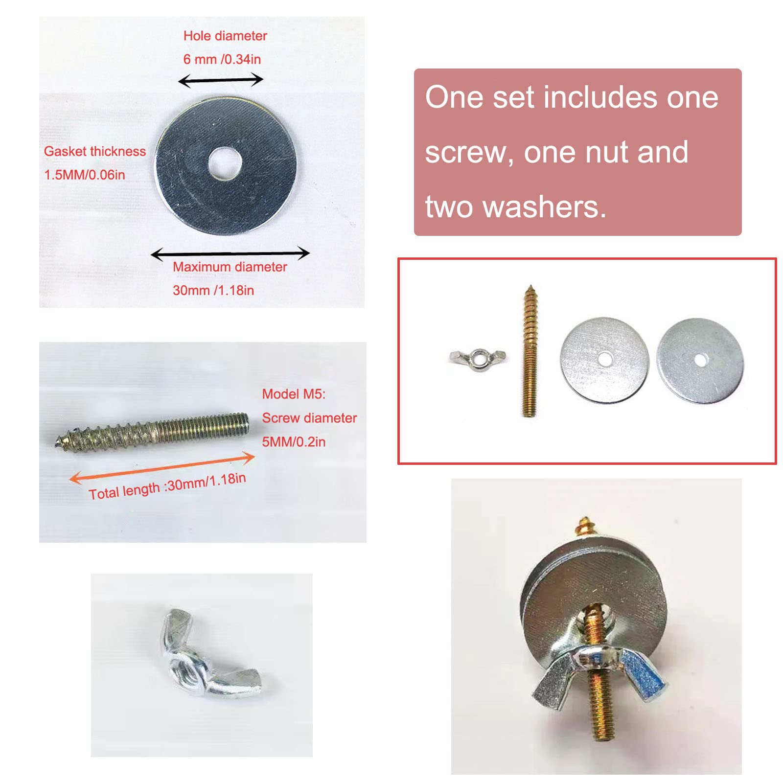 NentMent 6 Set Wooden Parrot Perch Mount Screws Nuts Washer Kit Hardware for Natural Wood Bird Perch DIY Wood Birds Stand Branch Platform Playground Wild Grape Paw Grinding Stick Parakeet Cockatiel - image 2