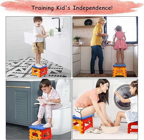 Miniatura 5 de Taburete plegable para niños pequeños lavabo de baño  Bloqueo de seguridad a estable (1 paquete  rojo + azul)