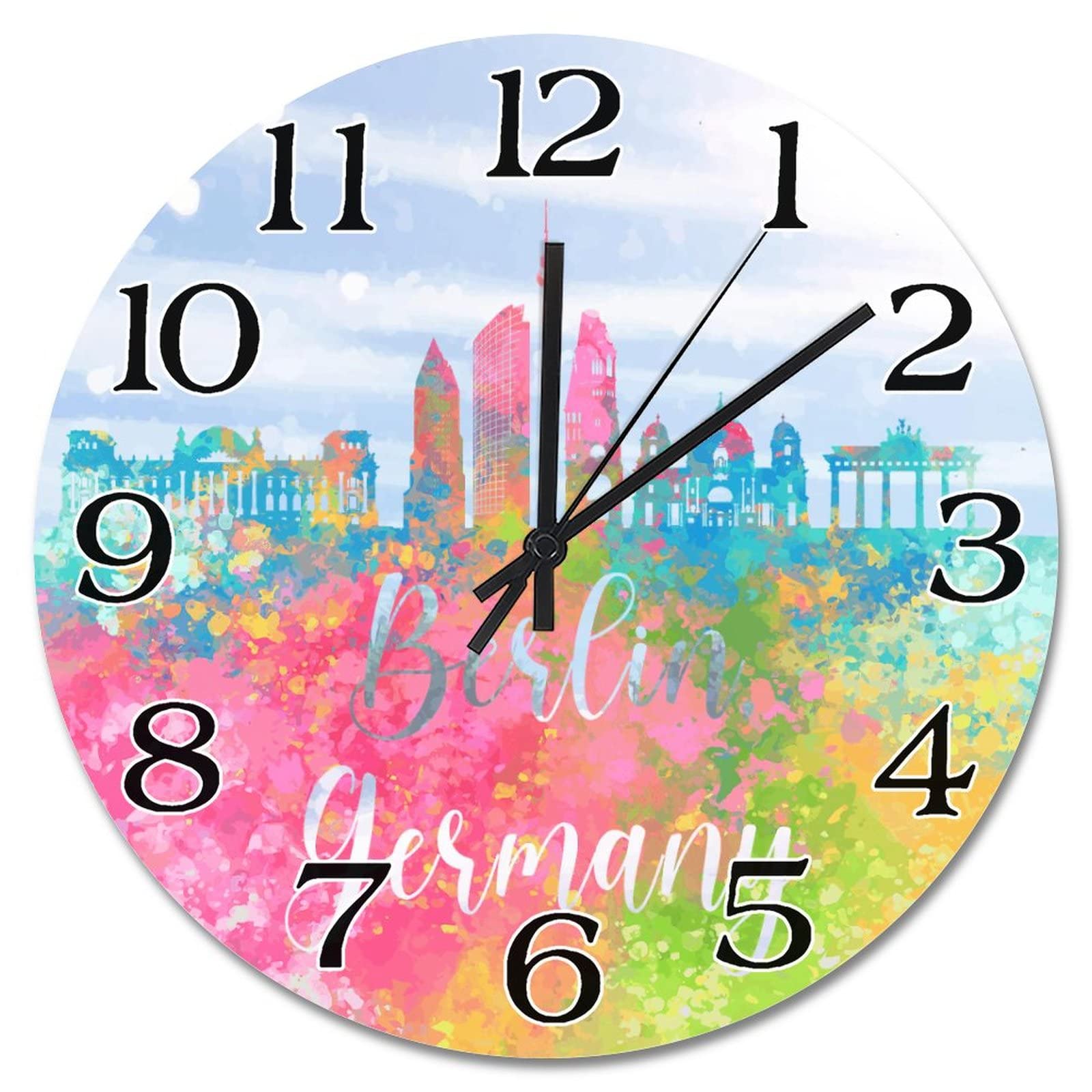 Horloge murale Berlin aquarelle 38,1 cm silencieuse sans tic-tac