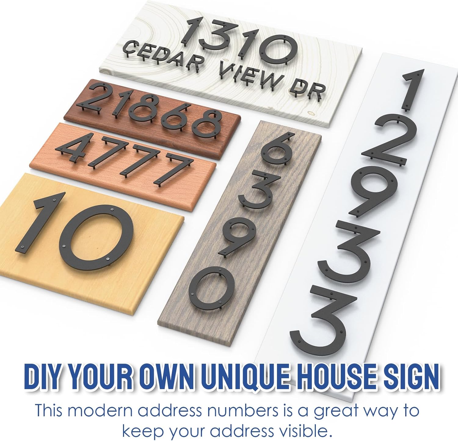 Metal House Numbers, Stainless Steel for Outside, Mailbox Numbers, House Address Signs, Coated Black, Modern Style, With Floating Appearance Kit (Black I, 4 Inch)