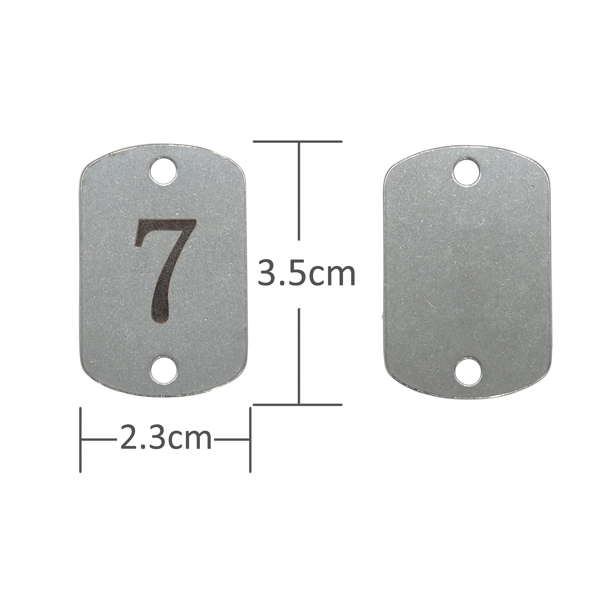 Targhette rettangolari numerate in acciaio inox per chiavi con due fori (1-25)