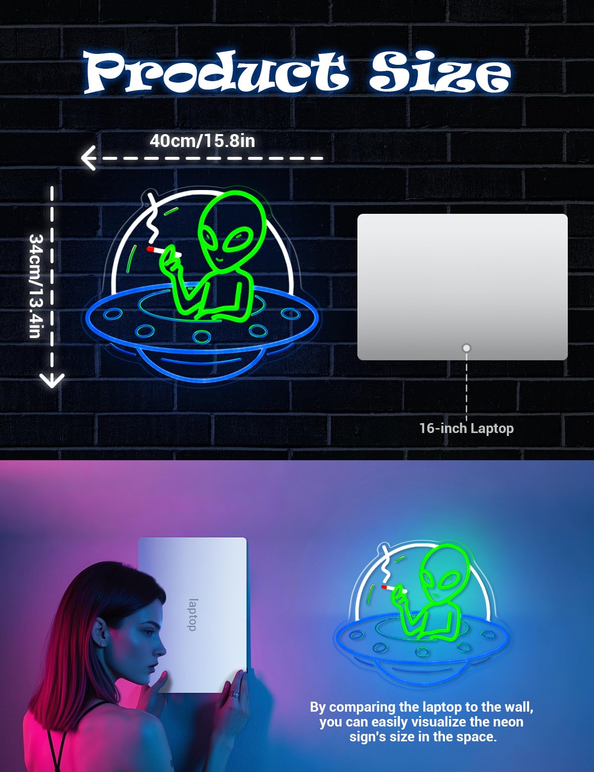 Letrero de neón alienígena, luz LED verde para decoración de pared, dormitorio, cueva de hombre, bar, pub, restaurante, decoración de Navidad y fiesta de cumpleaños, luz de neón alimentada por
