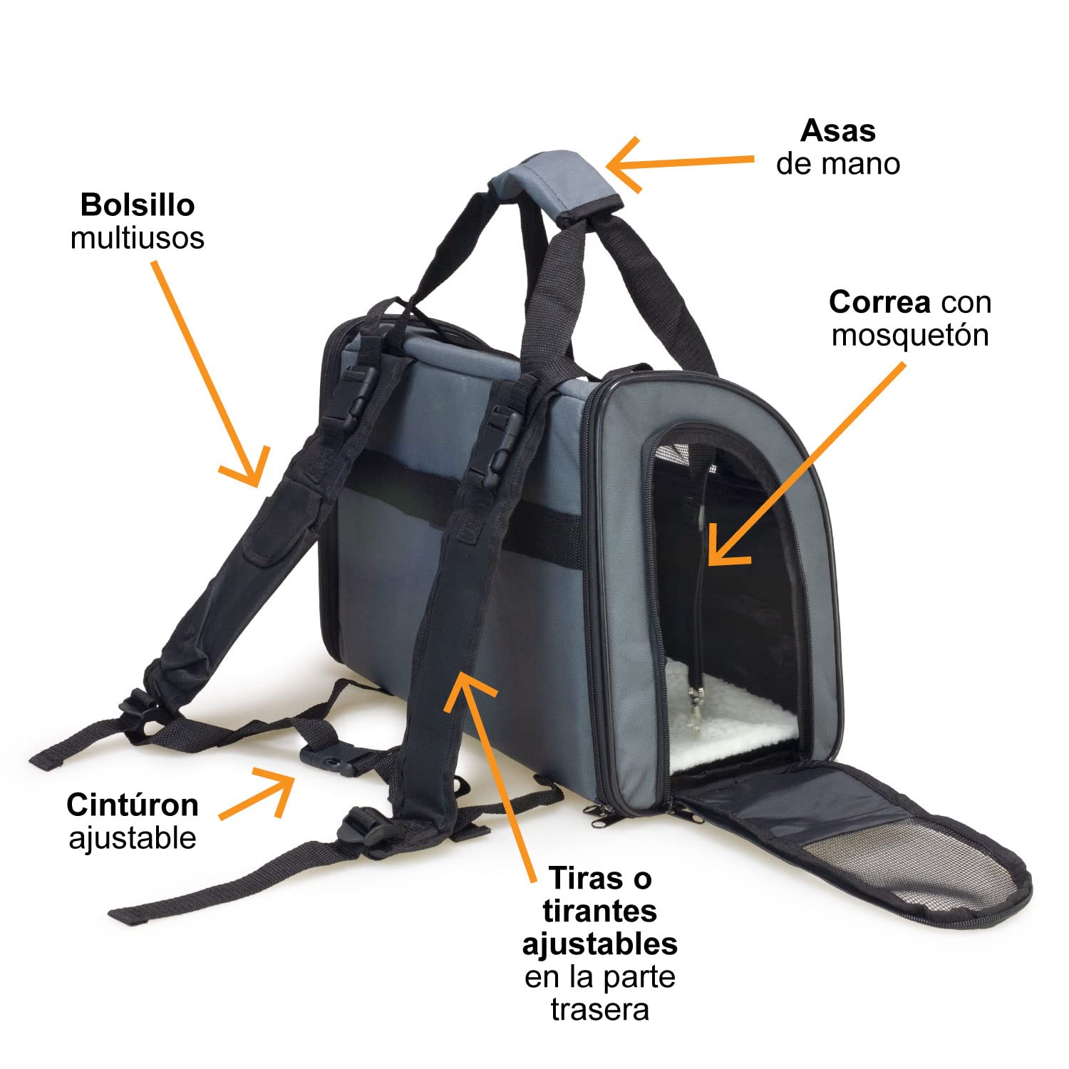 ARQUIVET Mochila para Perros y Gatos Luxury - 3 Aperturas - 41 x 21 x 30 cm - Transportín para Animales pequeños o roedores - Accesorios y Bolsas para Mascotas