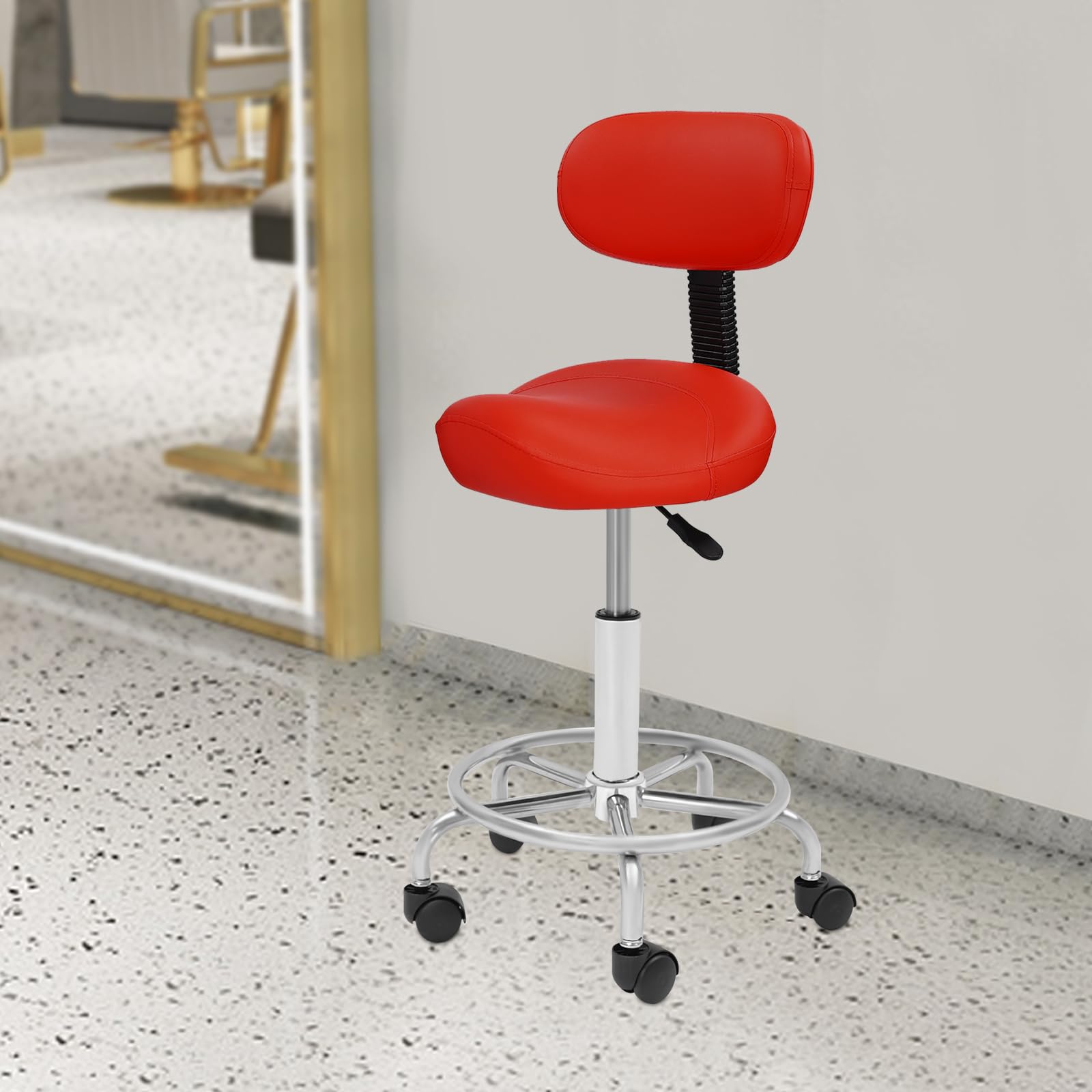 Taburete con respaldo, taburete ergonómico estético, silla giratoria hidráulica de 360°, taburete ajustable para salón, spa, belleza, masaje, clínica dental, oficina en casa