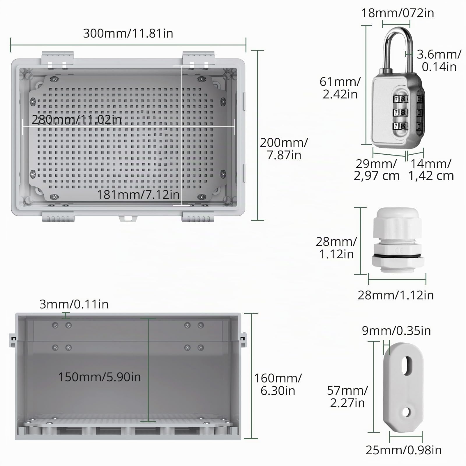 EYPINS Scatola di Protezione 300x200x160 mm,Scatola di Giunzione Impermeabile per Esterni IP67,con Accessori per il Montaggio,Alloggiamento in Plastica ABS,Coperchio Opaco
