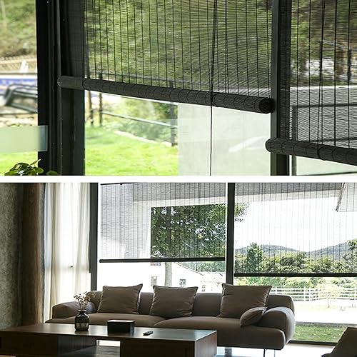 Miniatura 6 de Parasol transpirable privacidad bambú enrollable, cortina de bambú negro, cortina enrollable de persianas, pantalla de filtro, luz de partición,