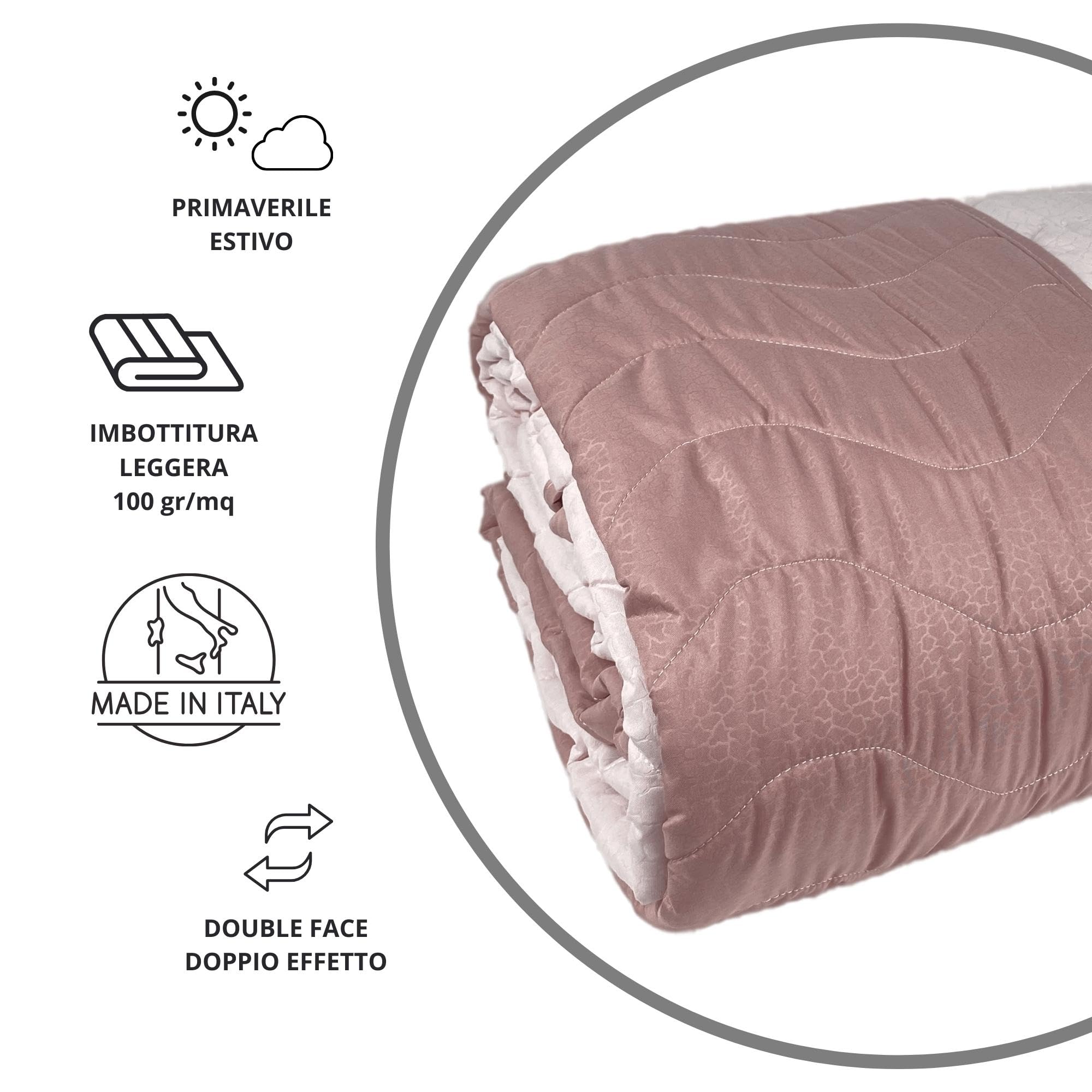 MAXIME MAISON - Copriletto Matrimoniale Mezza Stagione (100 gr/mq) Trapuntino Matrimoniale, Trapunta Matrimoniale Leggera e Double Face, Letto Mezza Stagione in Morbida Microfibra, Made in Italy