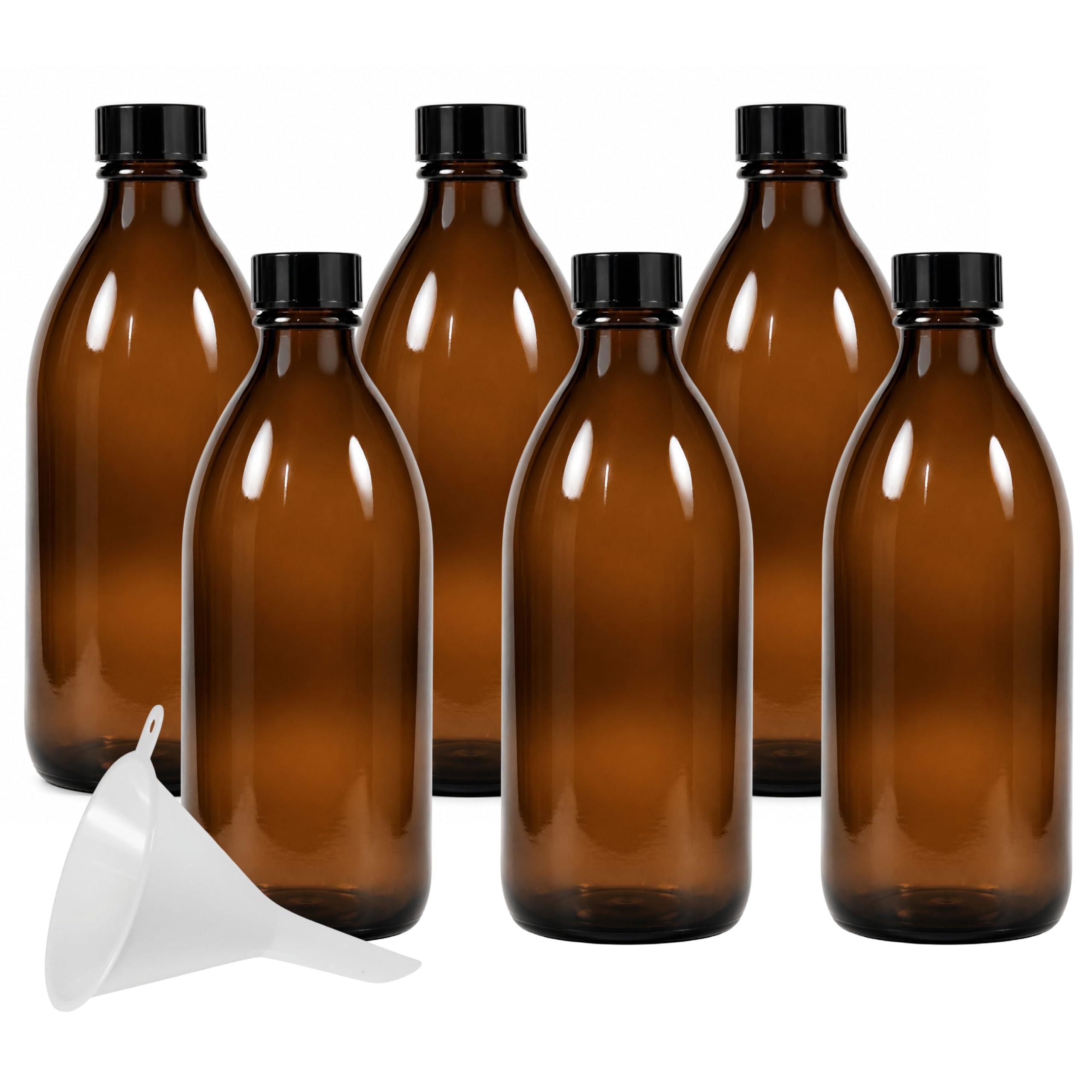 mikken - 6 flaconi medici marroni da 200 ml, per farmacia, da laboratorio, made in Germany e senza BPA, con imbuto, vetro, 6 pezzi