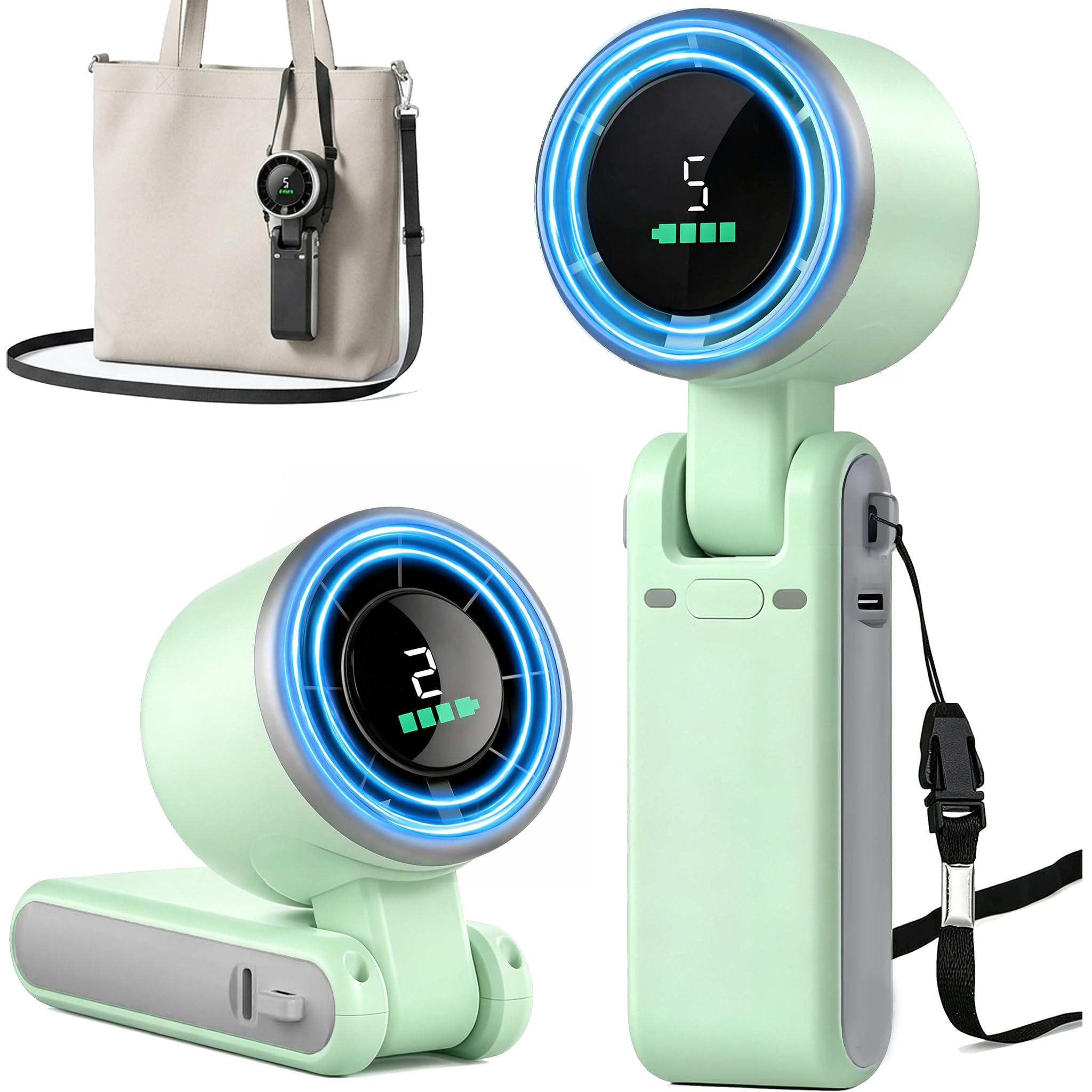 Fenxyo Portable Handheld Turbo Fan, 3-in-1 4000mAh Rechargeable Hand Fan