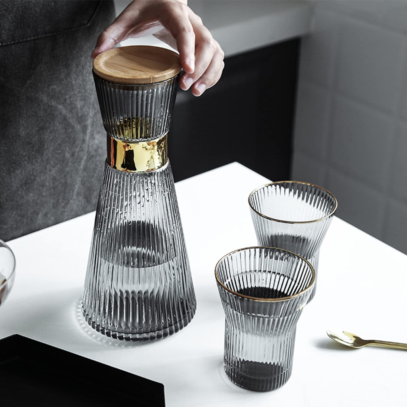 Set di caraffa d'acqua e vetro da comodino per letto con brocca in vetro [bianco] caraffa con tazza di vetro trasparente notte