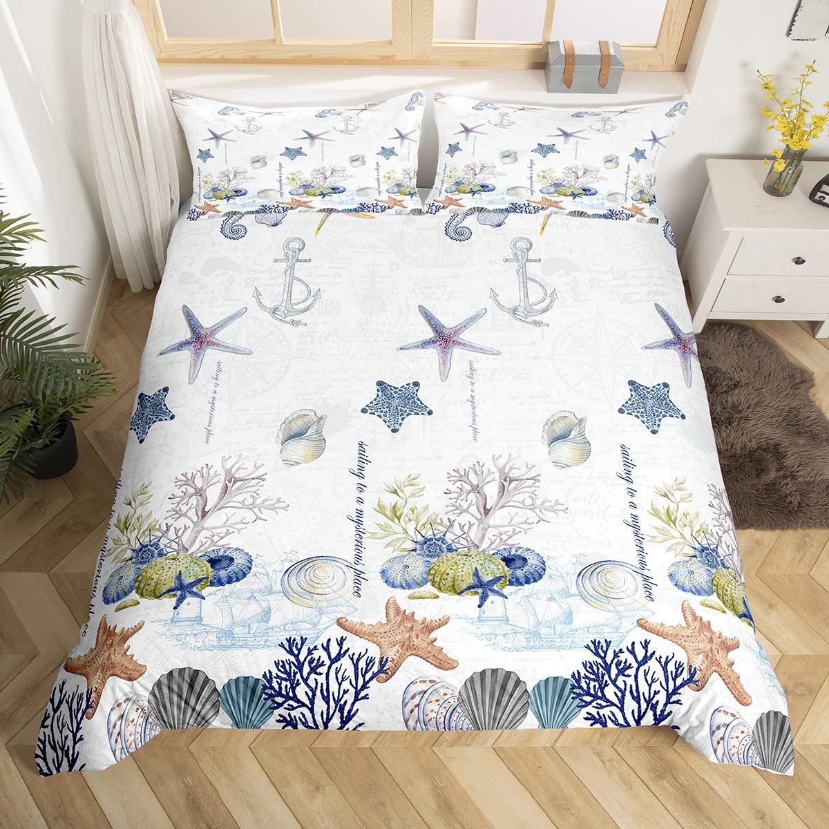 Parure de couette marin et hippocampe pour créer une chambre thème plage