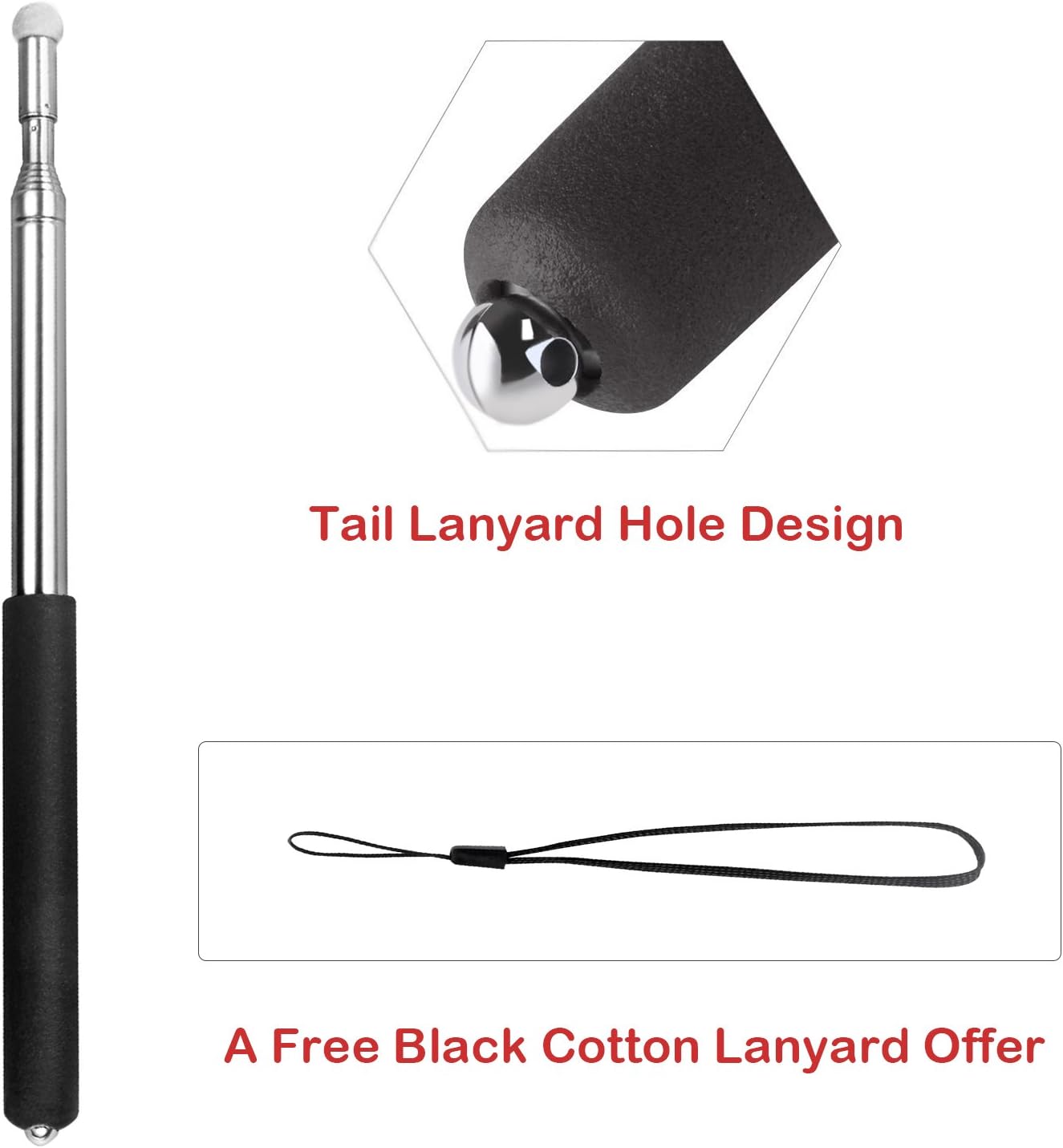 Telescoping Teachers Pointer, BonyTek Retractable Classroom Electronic Whiteboard Presentation Teaching Pointer Stick for Teachers Coach Presenter with A Lanyard & Felt Nib, Extends to 47" - Black : Office Products